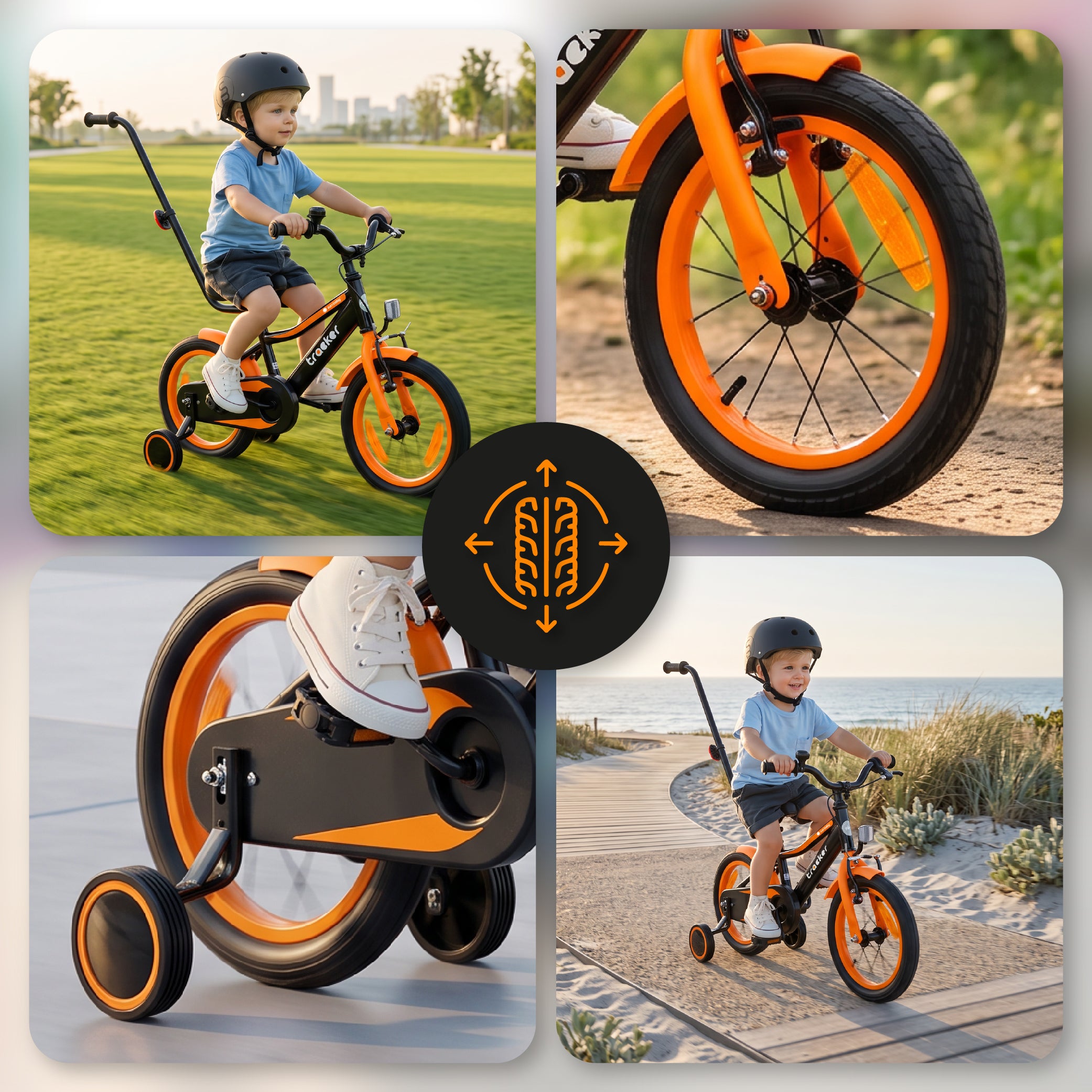 Jungenfahrrad 14 Zoll Tracker-Fahrrad neonorange