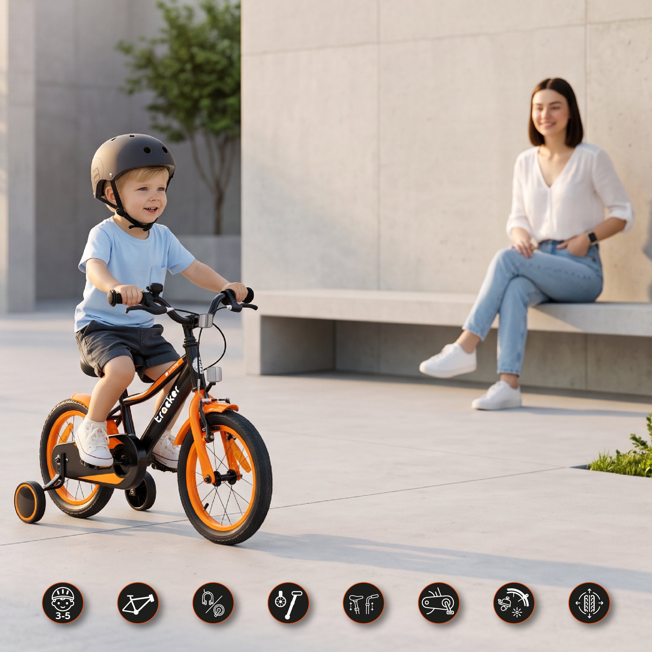 Jungenfahrrad 14 Zoll Tracker-Fahrrad neonorange