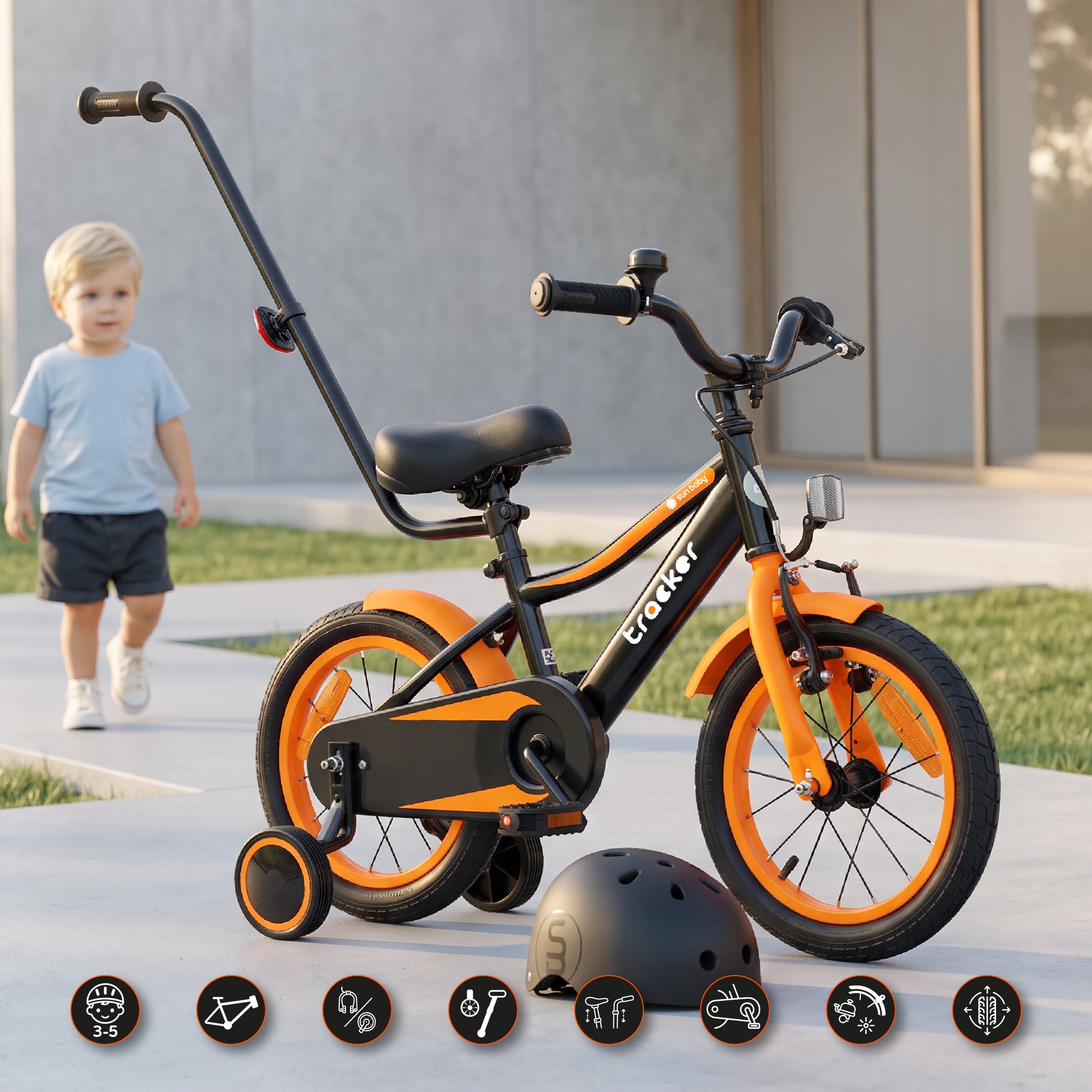 Jungenfahrrad 14 Zoll Tracker-Fahrrad neonorange