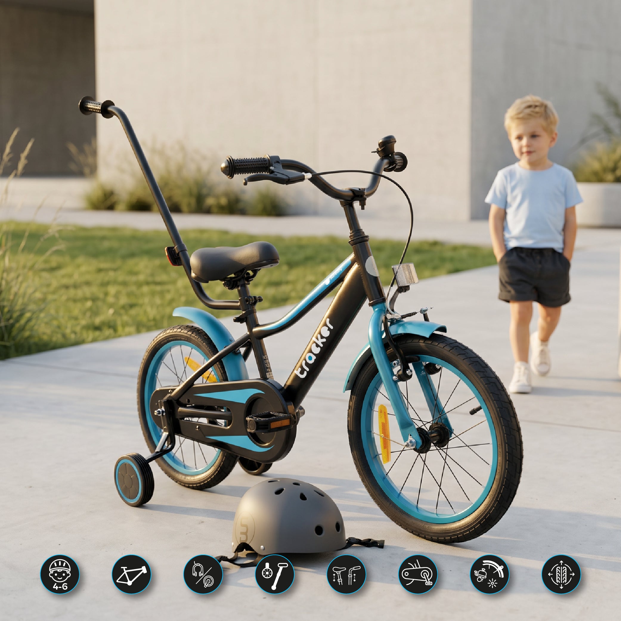 Rower dla chłopca 16 cali Tracker bike neon niebieski