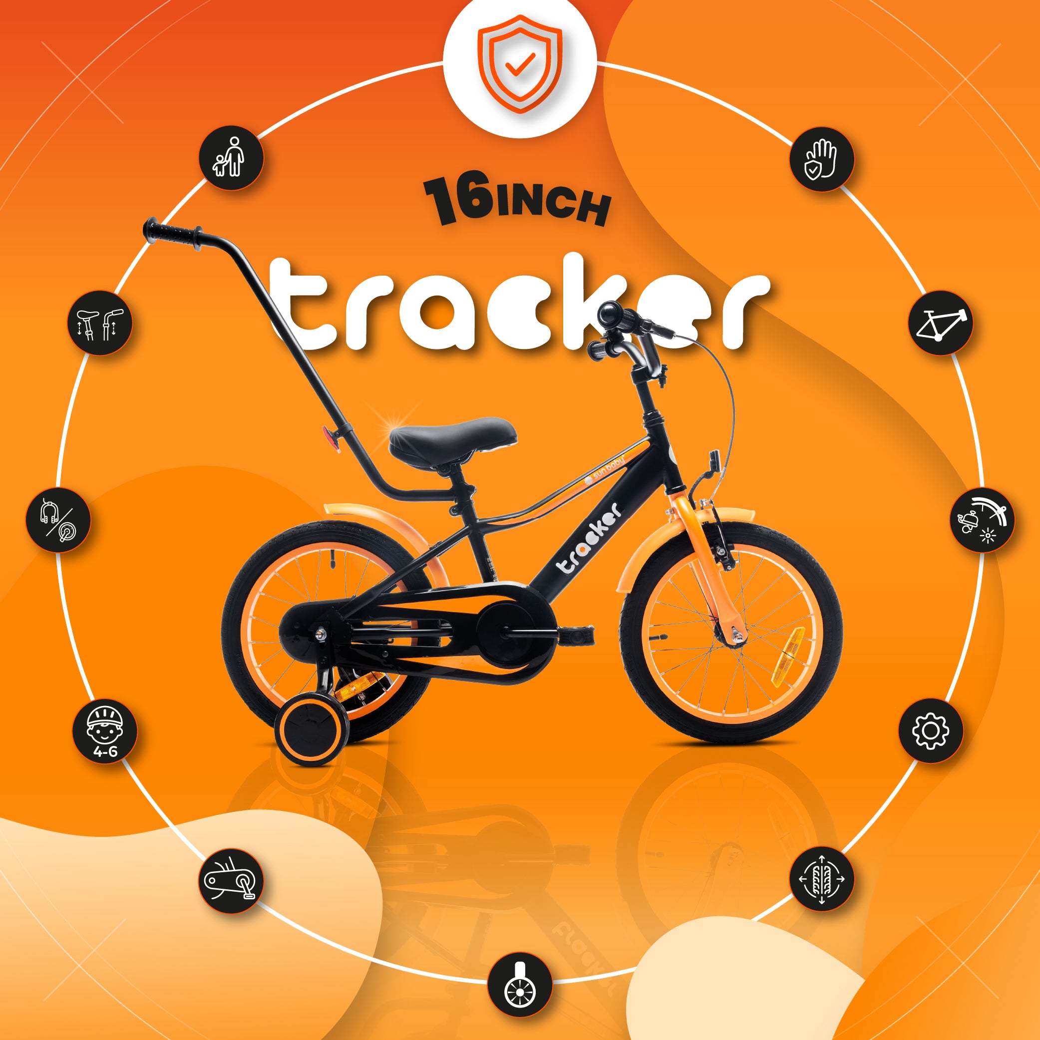 Rower dla chłopca 16 cali Tracker bike neon pomarańczowy