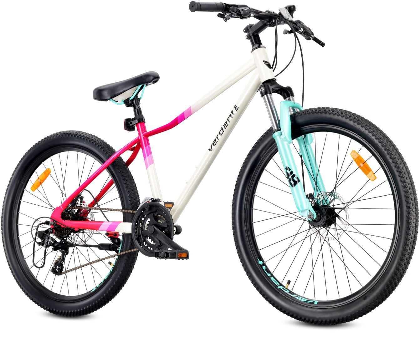 Rower górski 26 cali MTB Shimano 21 biegów Amortyzator tarczowe Stopka Verdant Calix biały różowy mięta