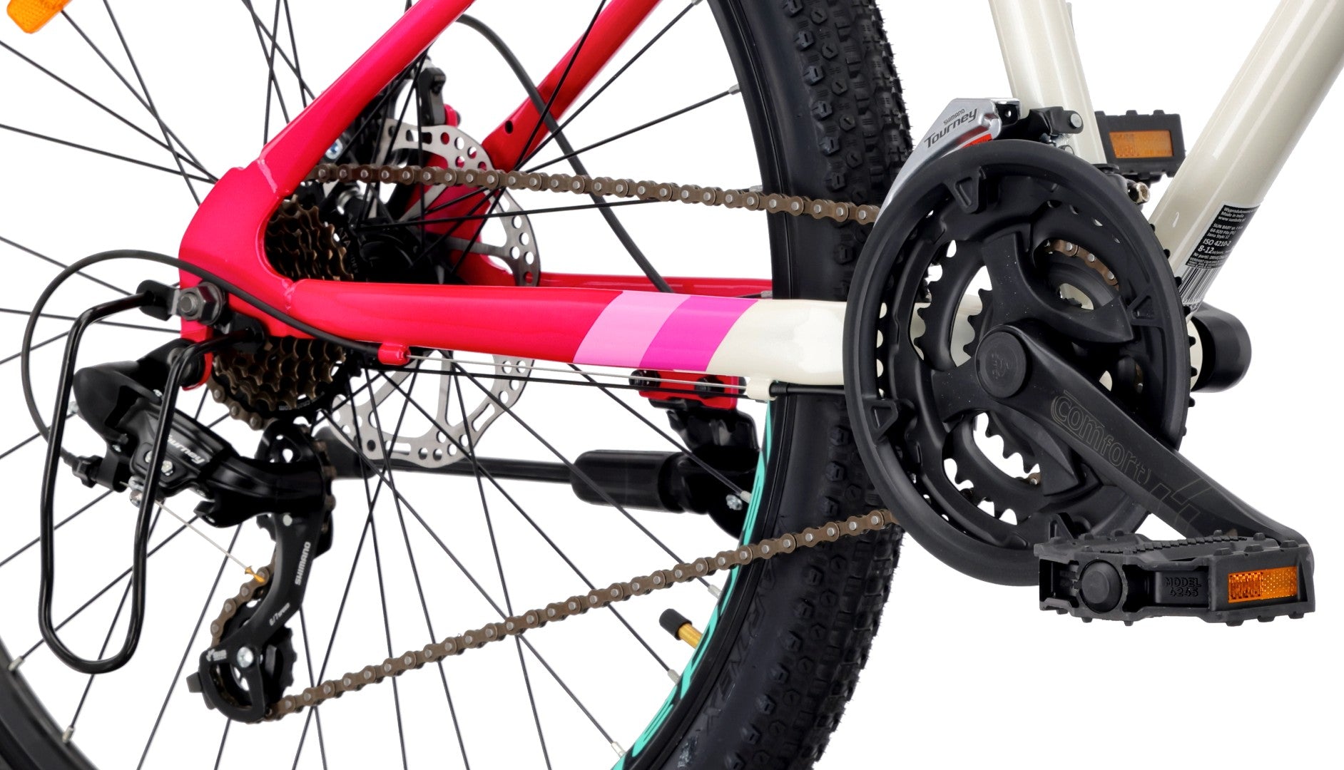 Rower górski 26 cali MTB Shimano 21 biegów Amortyzator tarczowe Stopka Verdant Calix biały różowy mięta