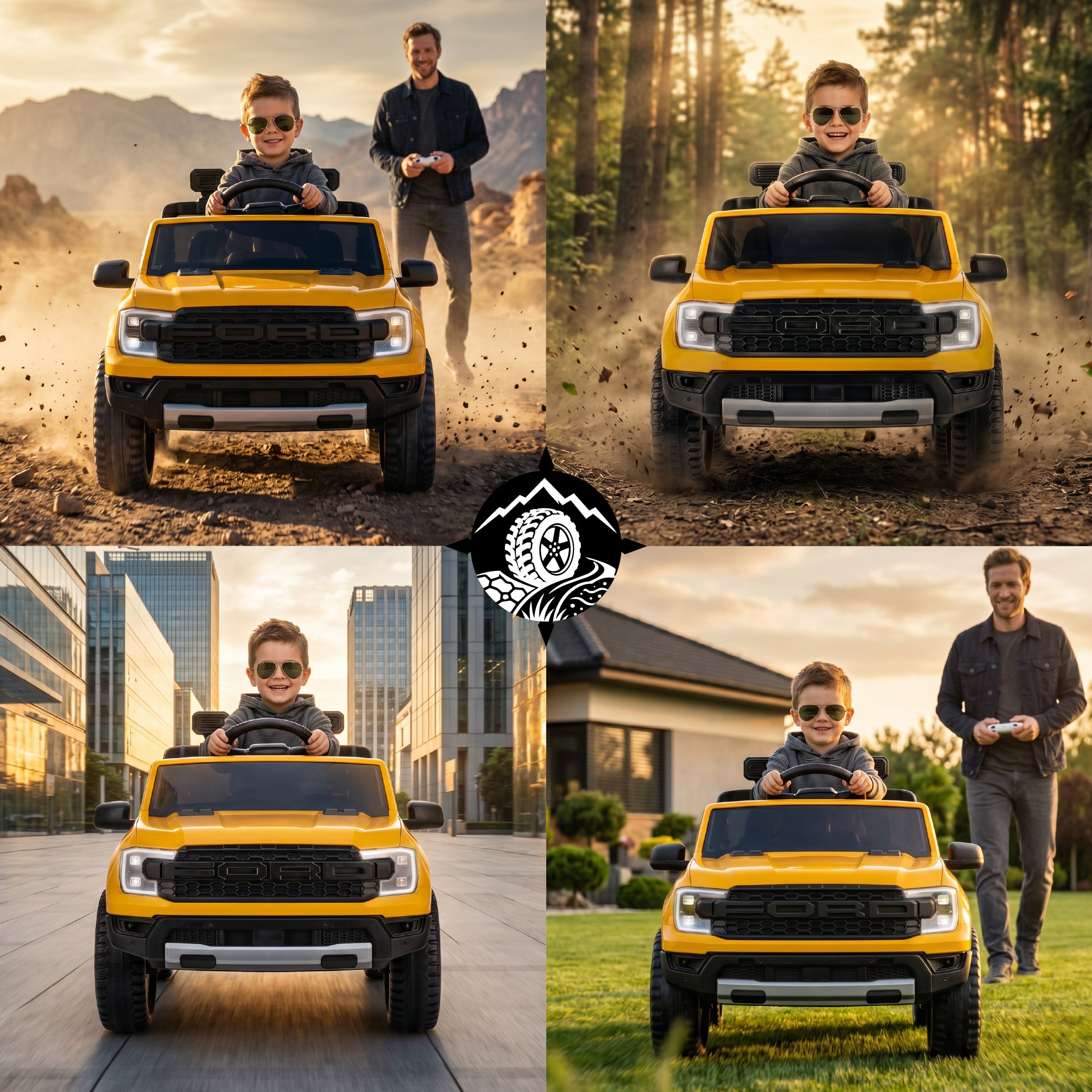 Ford Raptor Auto na Akumulator dla Dzieci SUV Jeździk Elektryczny Pilot LED MP3 Żółty