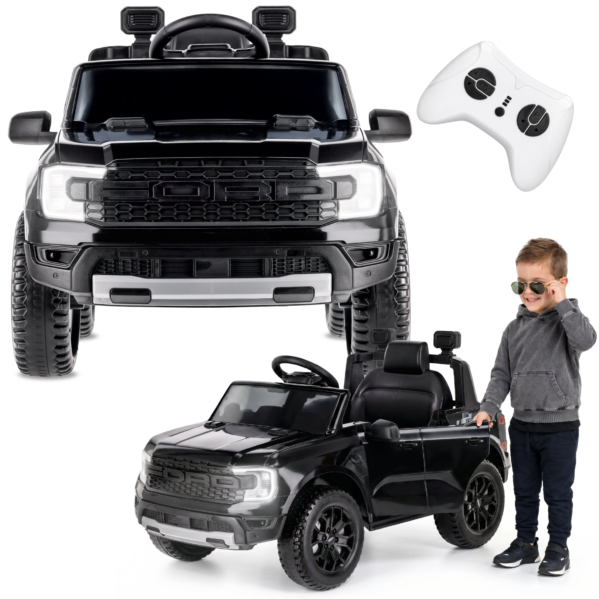 Ford Raptor Auto na Akumulator dla Dzieci SUV Jeździk Elektryczny Pilot LED MP3 Czarny