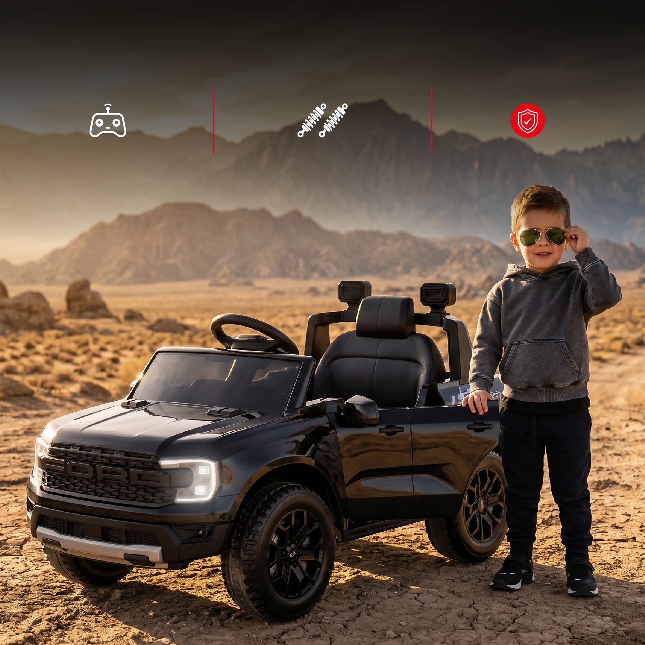Ford Raptor Auto na Akumulator dla Dzieci SUV Jeździk Elektryczny Pilot LED MP3 Czarny