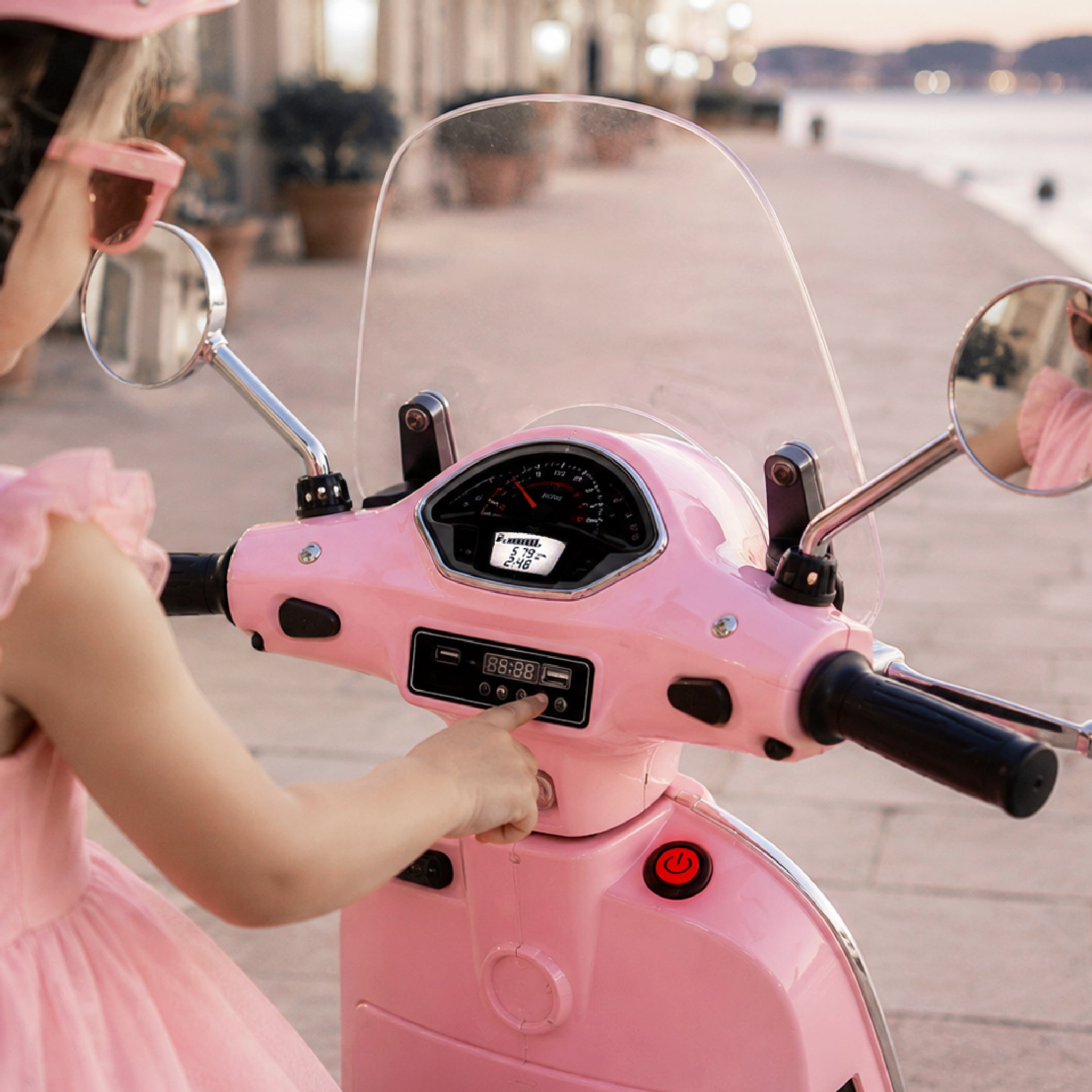 Vespa dla dziecka Skuter na akumulator Jeździk z kuferkiem MAXI jasny różowy Sun Baby