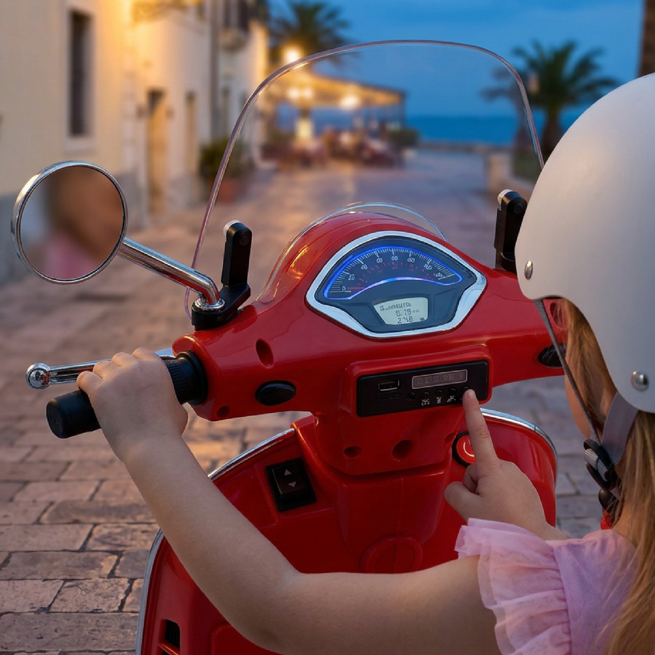 Vespa dla dziecka Skuter na akumulator Jeździk z kuferkiem MAXI czerwony Sun Baby