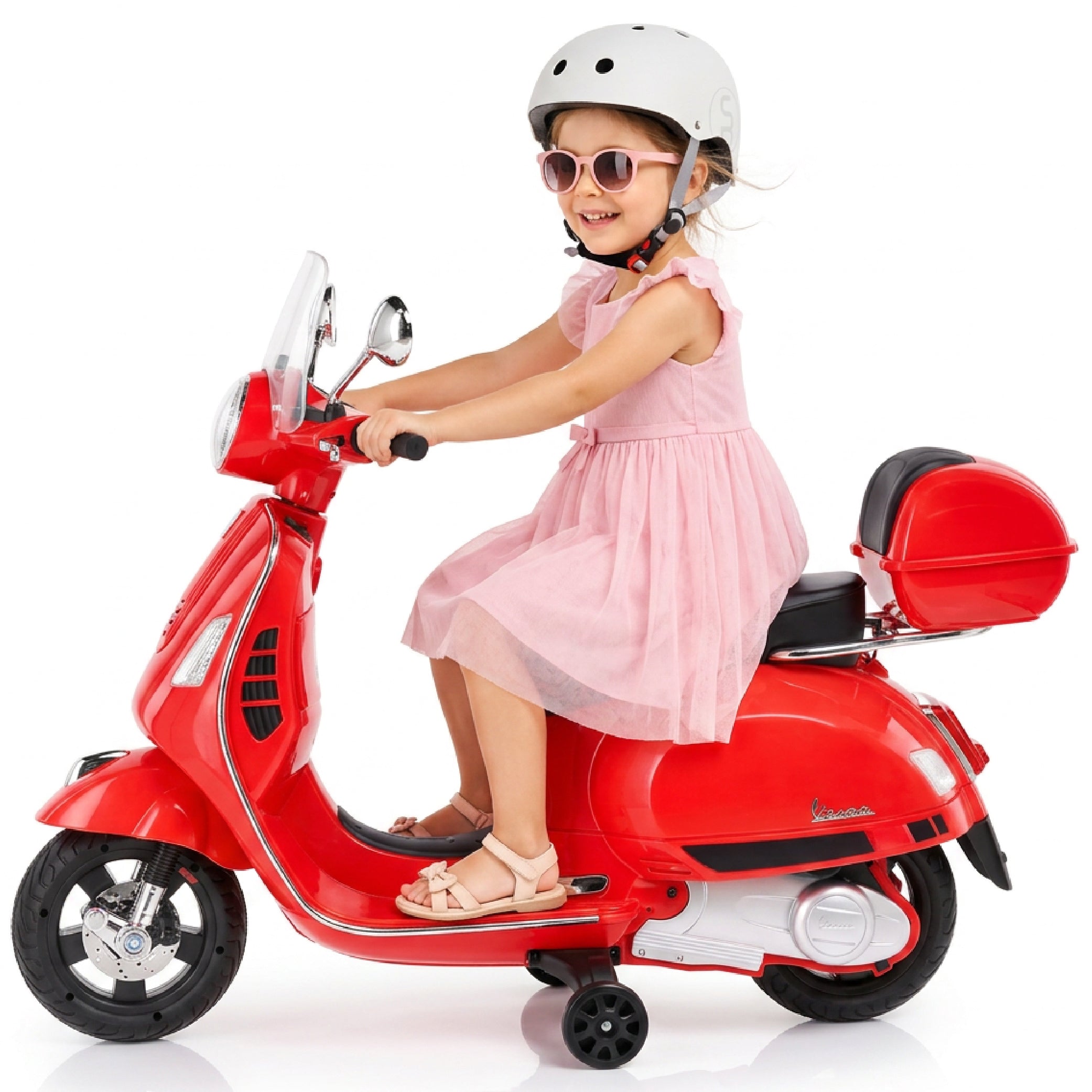 Vespa dla dziecka Skuter na akumulator Jeździk z kuferkiem MAXI czerwony Sun Baby
