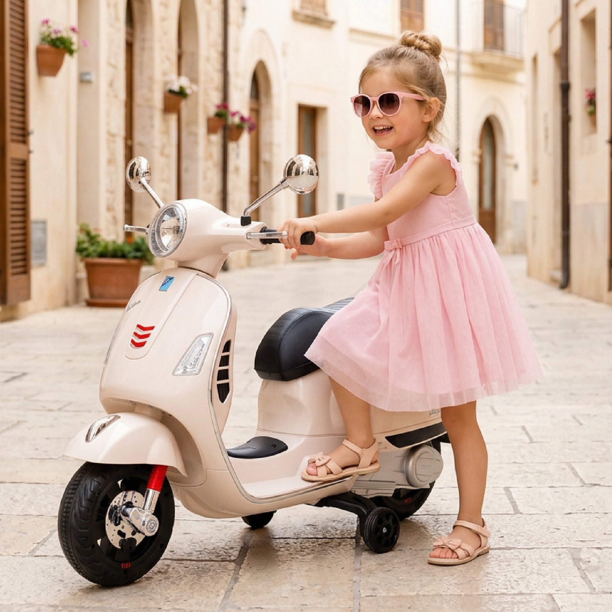 Jeździk dla dziecka Skuter Vespa na akumulator Motorek elektryczny MAXI biały Sun Baby