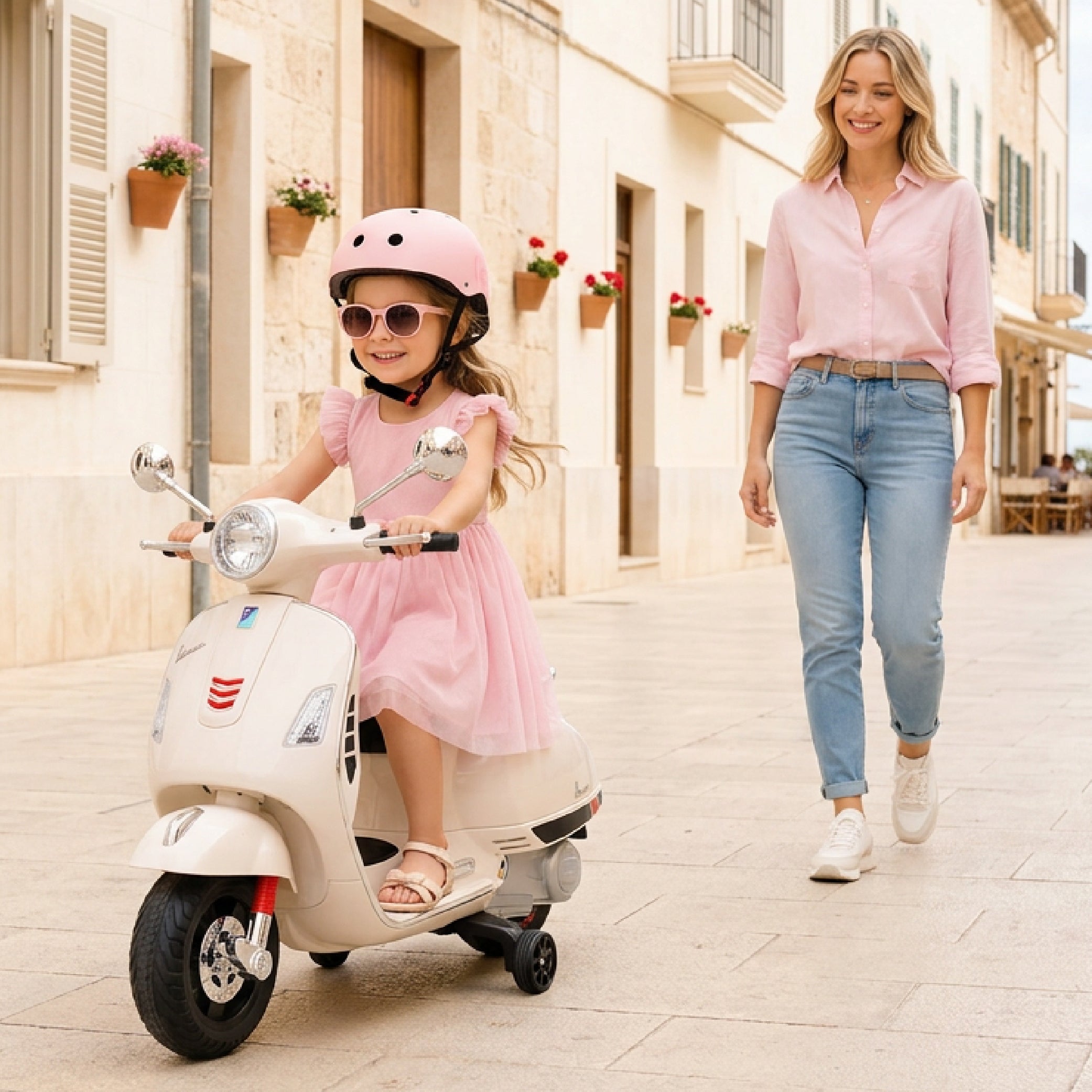 Jeździk dla dziecka Skuter Vespa na akumulator Motorek elektryczny MAXI biały Sun Baby