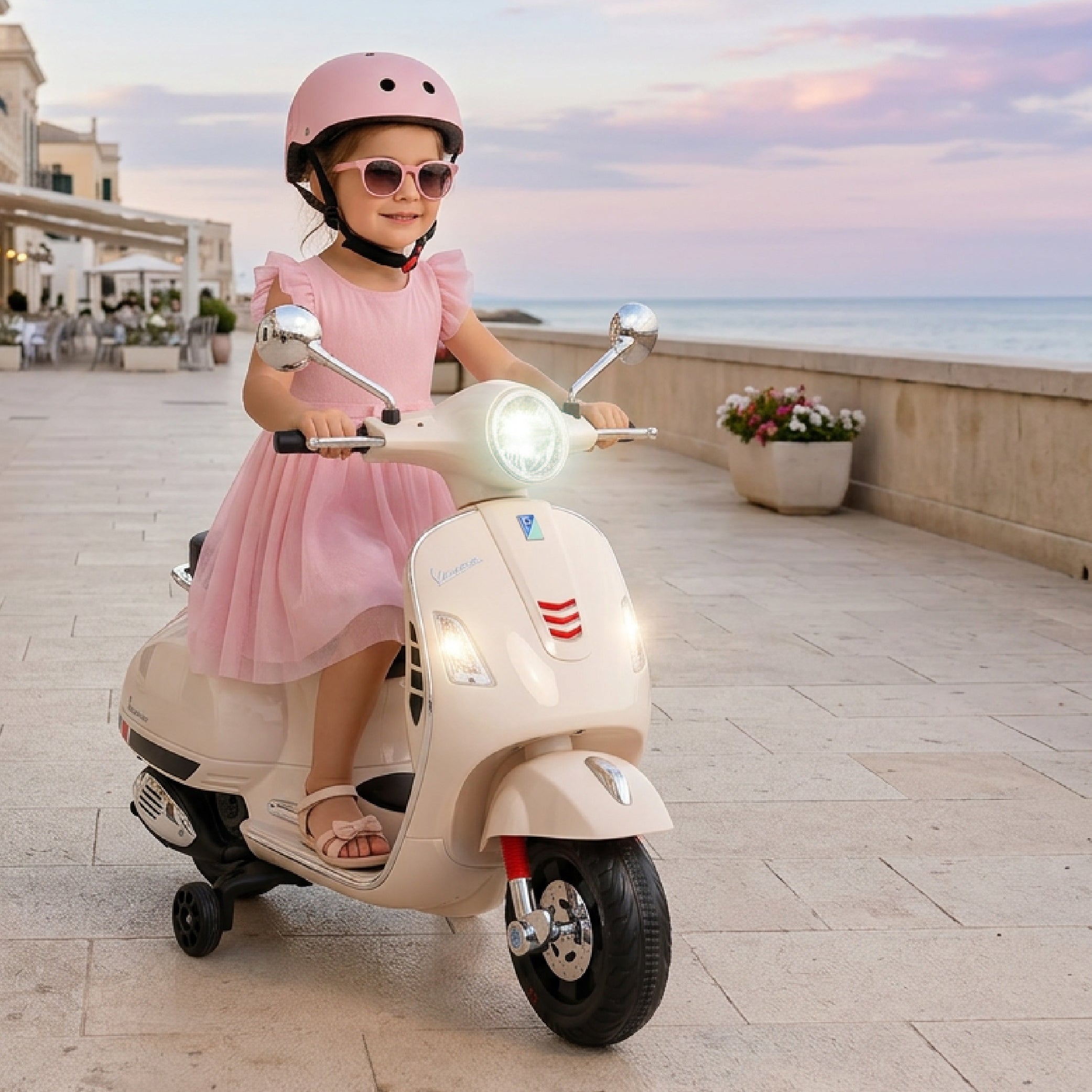 Jeździk dla dziecka Skuter Vespa na akumulator Motorek elektryczny MAXI biały Sun Baby