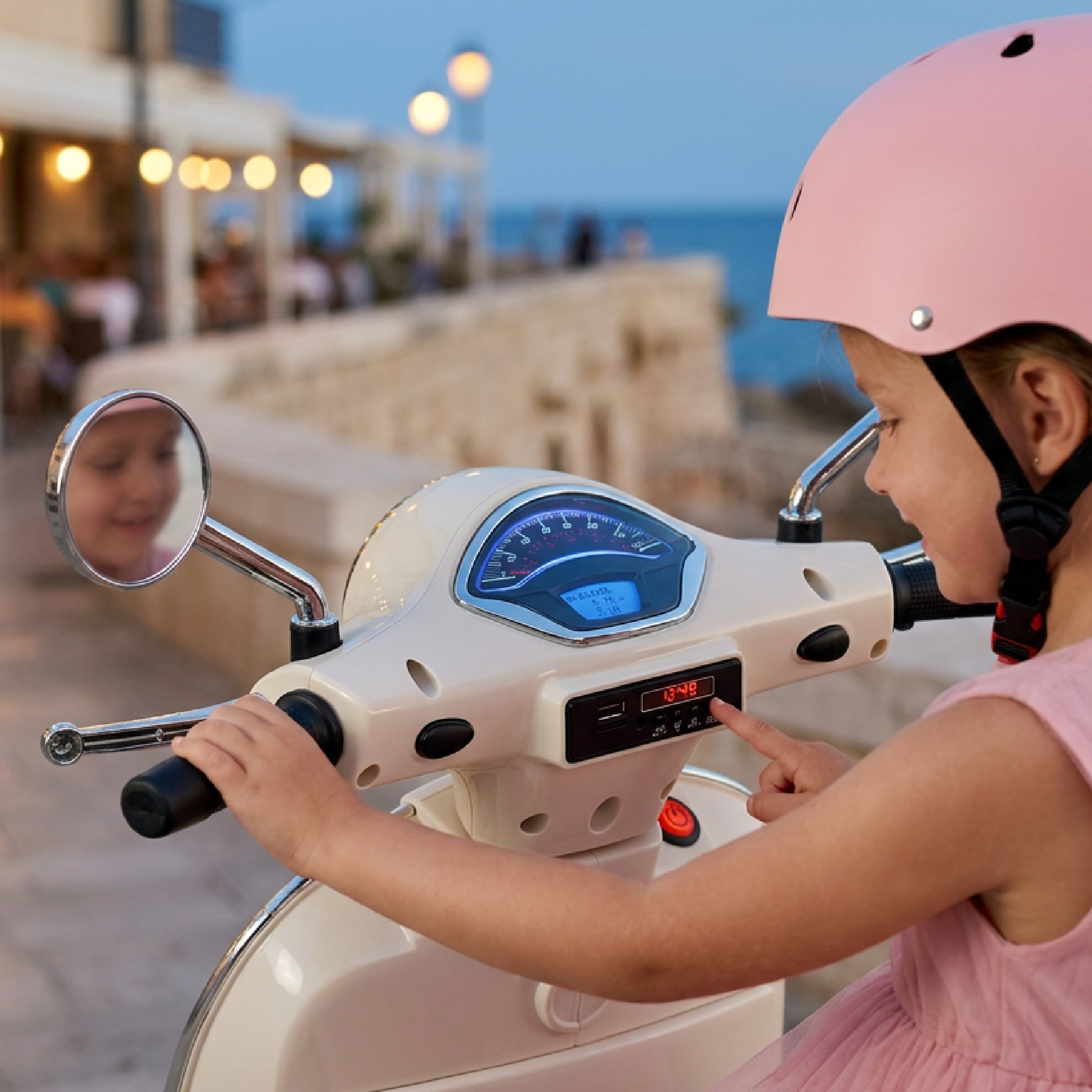 Jeździk dla dziecka Skuter Vespa na akumulator Motorek elektryczny MAXI biały Sun Baby