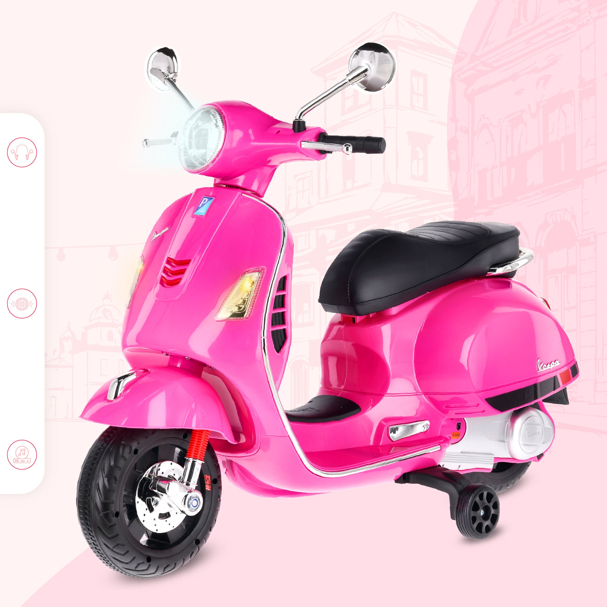 Jeździk dla dziecka Skuter Vespa na akumulator MAXI fuksja Sun Baby