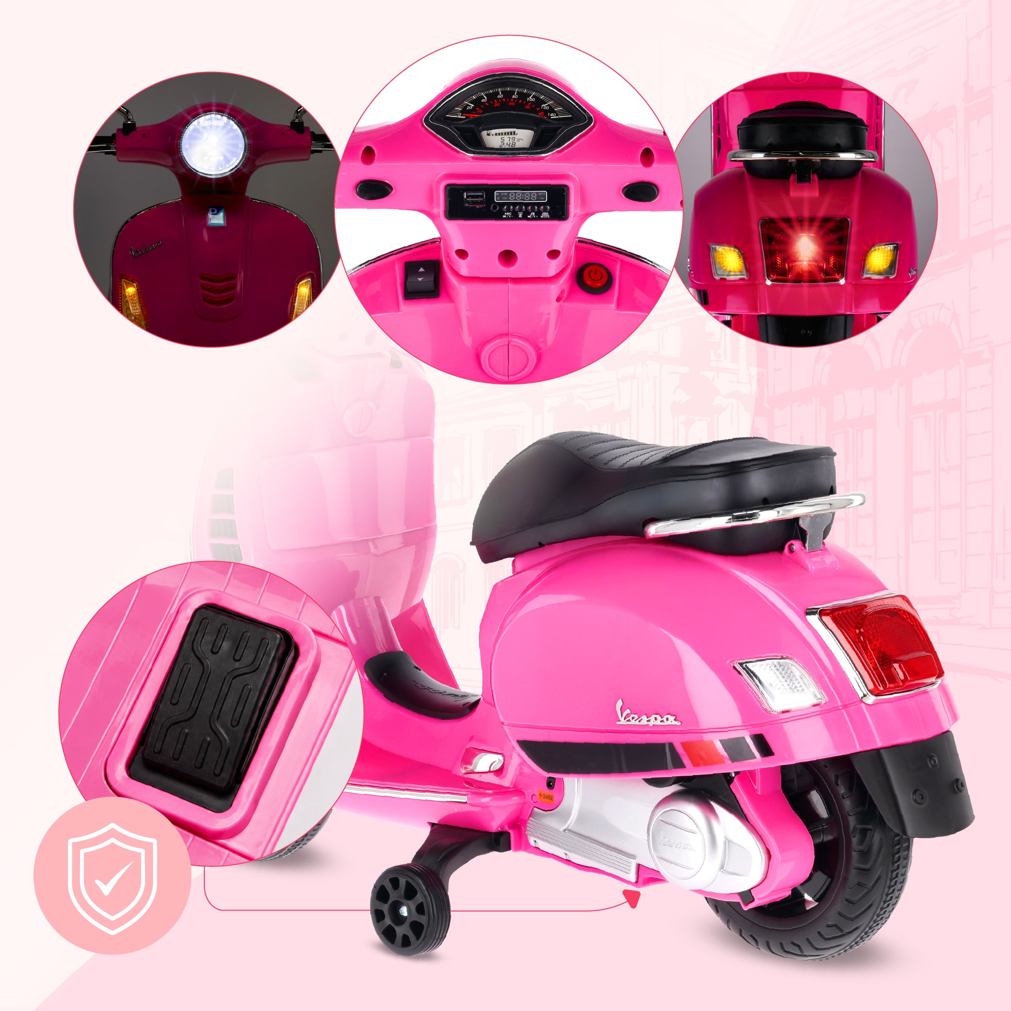 Jeździk dla dziecka Skuter Vespa na akumulator MAXI fuksja Sun Baby