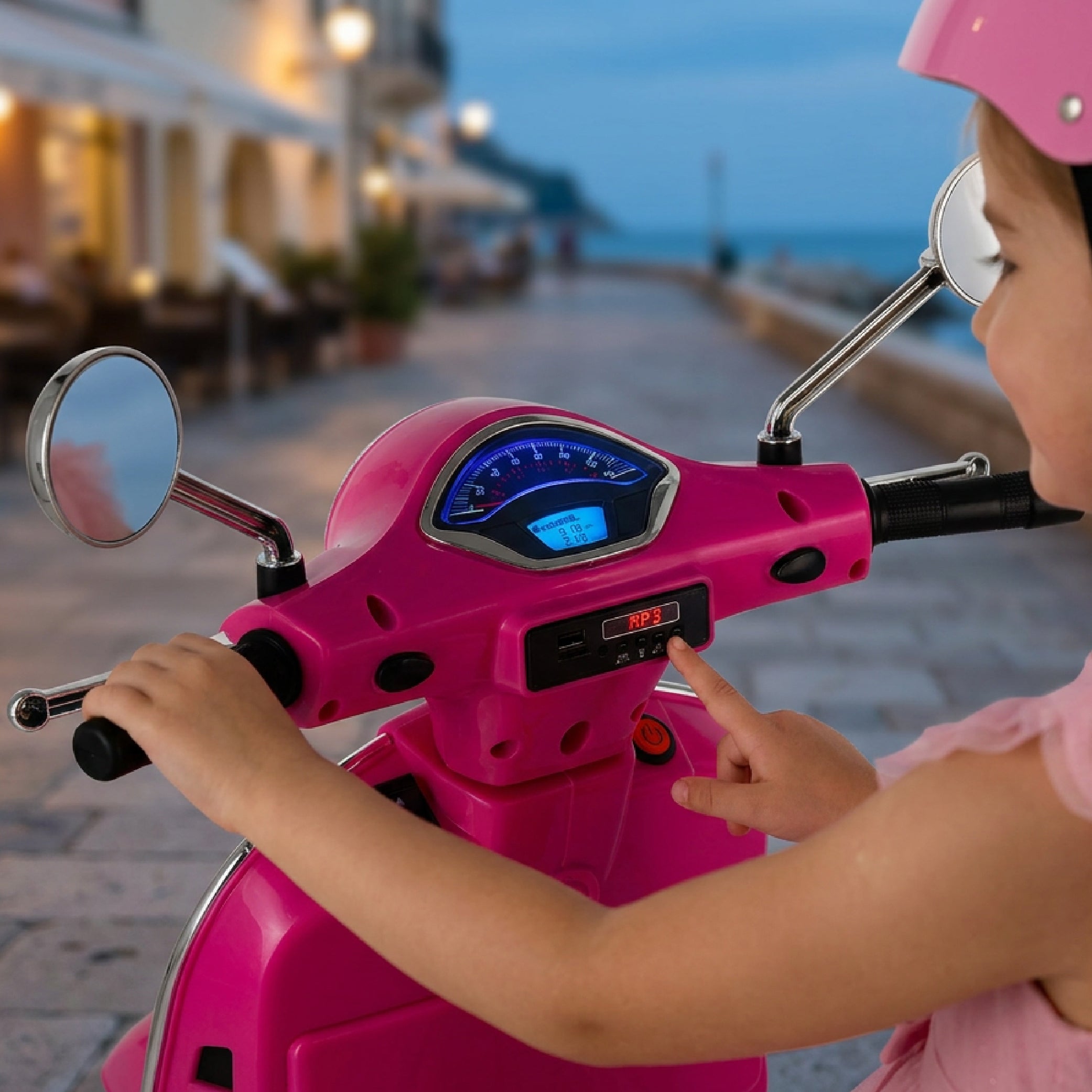 Jeździk dla dziecka Skuter Vespa na akumulator MAXI fuksja Sun Baby