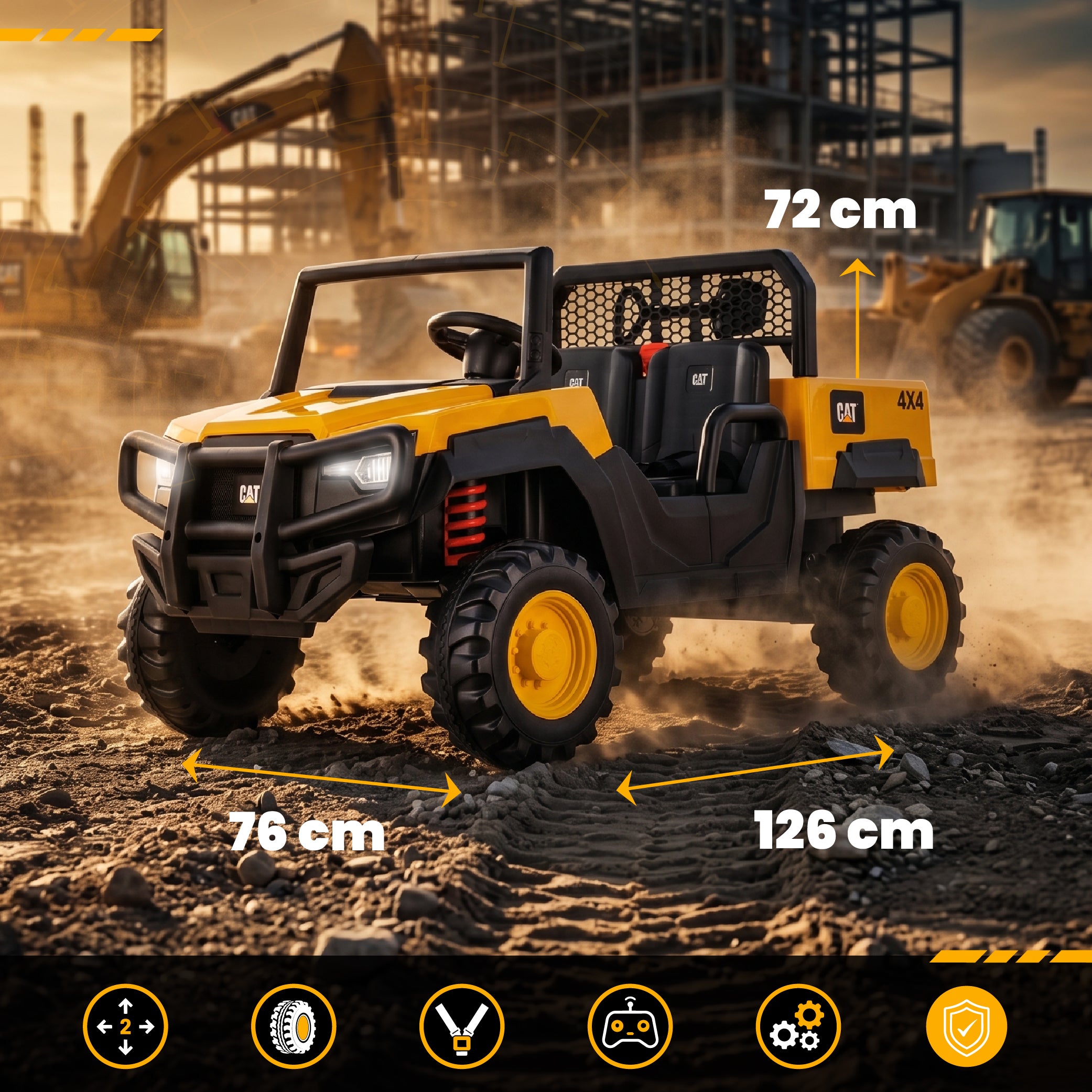 Samochód terenowy Auto na akumulator elektryczny dziecięcy DWUOSOBOWY 12V 10Ah CAT MP3 pilot żółty