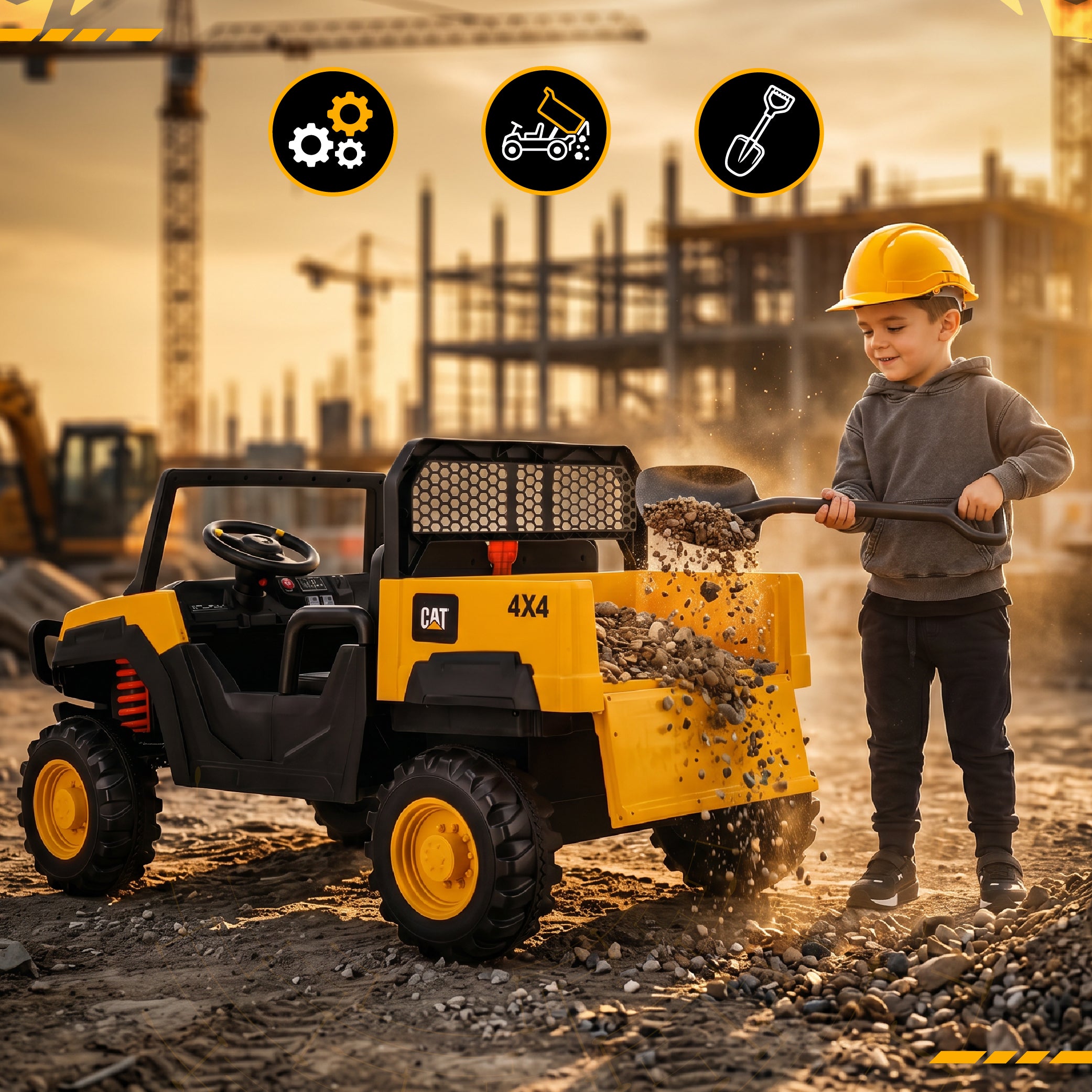 Samochód terenowy Auto na akumulator elektryczny dziecięcy DWUOSOBOWY 12V 10Ah CAT MP3 pilot żółty
