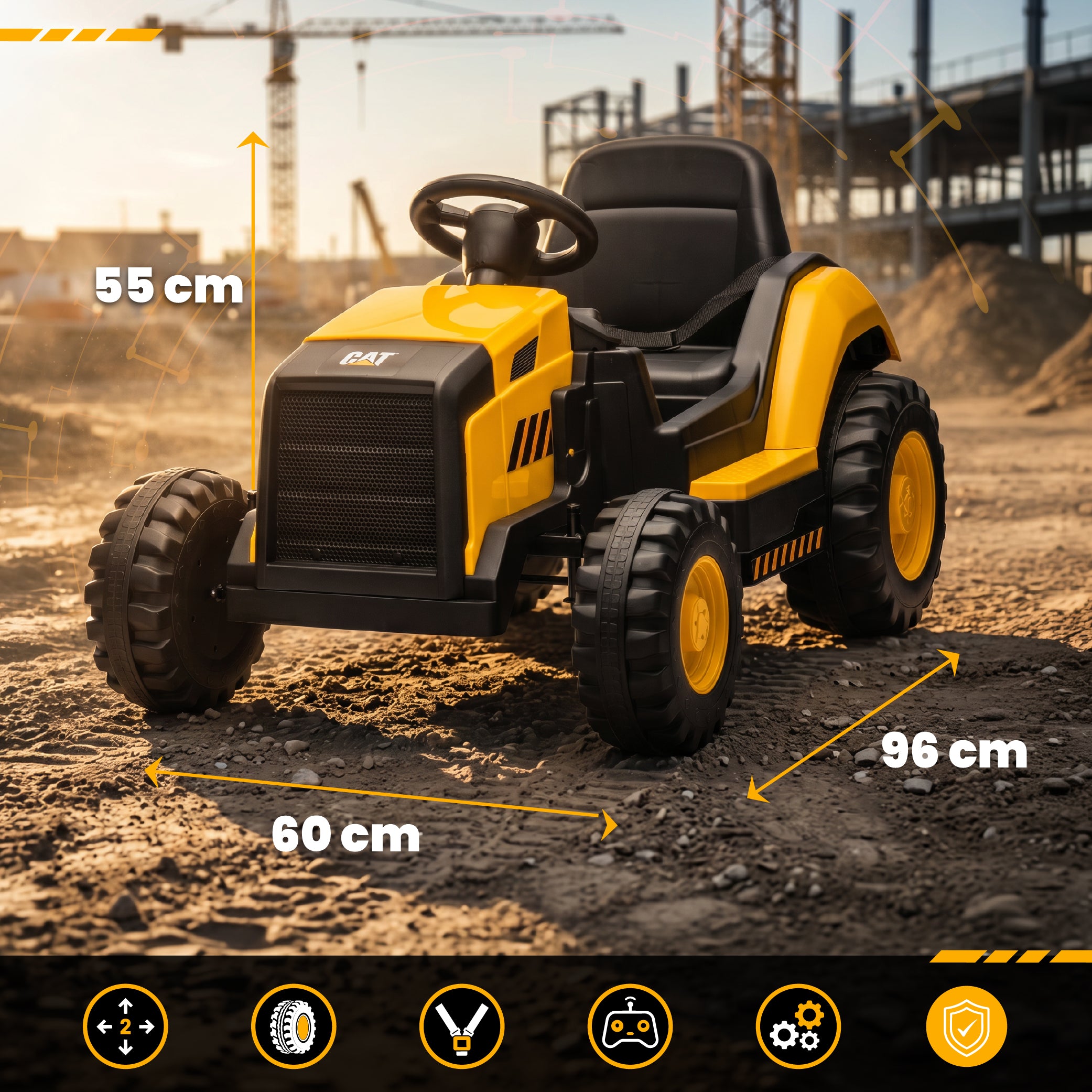 Duży Traktor na akumulator ciągnik elektryczny dla dzieci CAT MP3 pilot klakson żółty Sun Baby