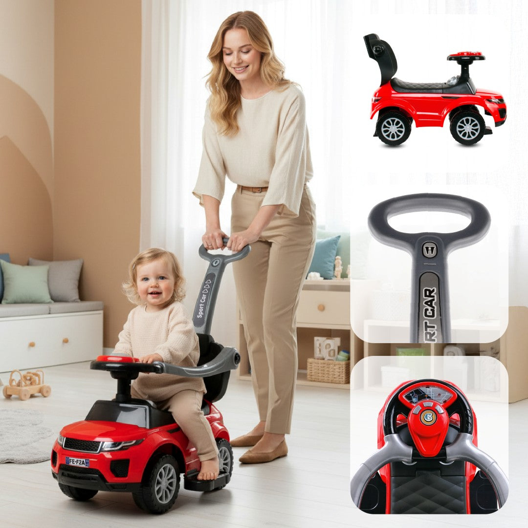 Ride-on pusher baby walker with handle and clamp Sport car red