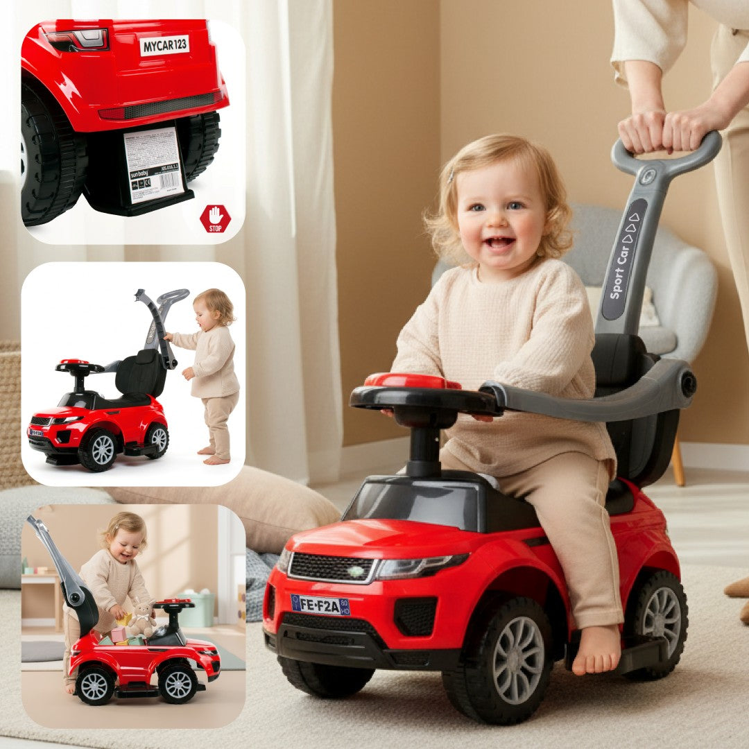 Ride-on pusher baby walker with handle and clamp Sport car red