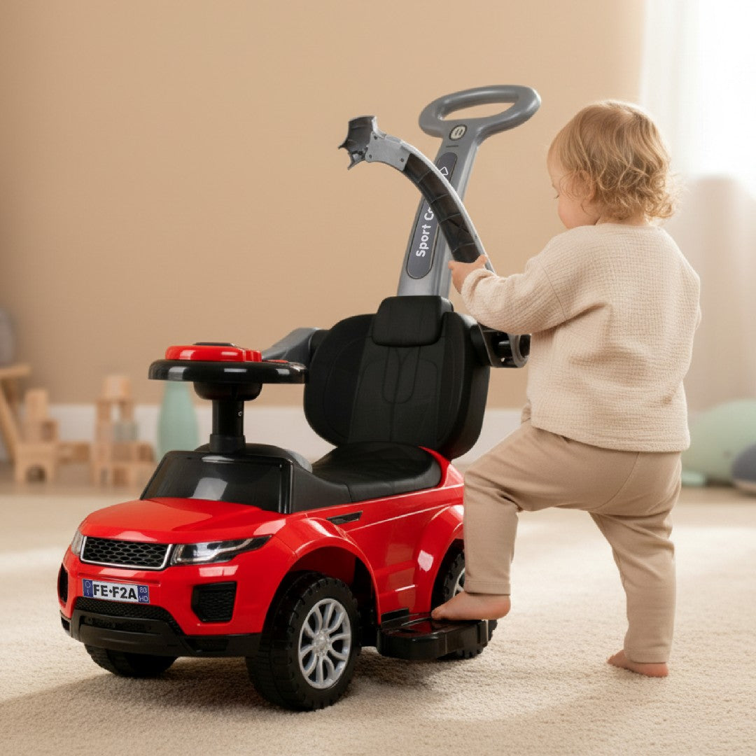 Ride-on pusher baby walker with handle and clamp Sport car red