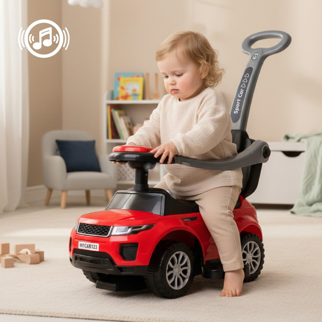 Ride-on pusher baby walker with handle and clamp Sport car red