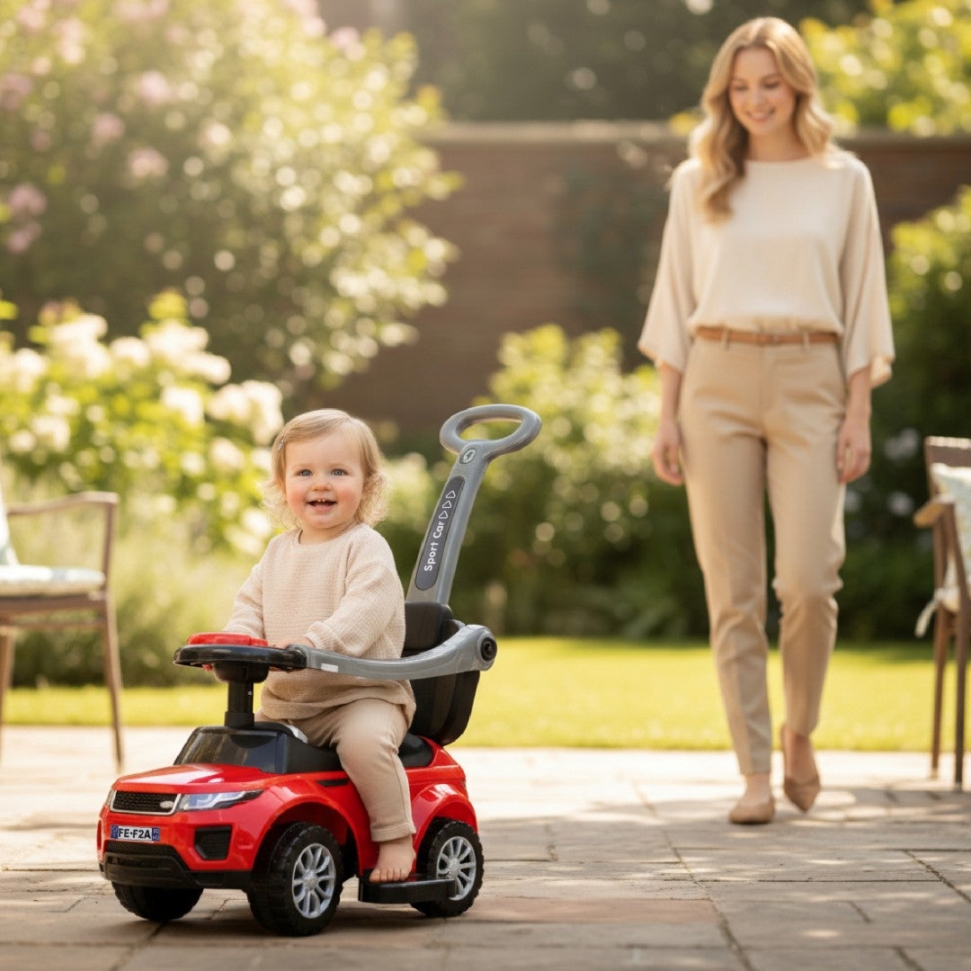 Ride-on pusher baby walker with handle and clamp Sport car red