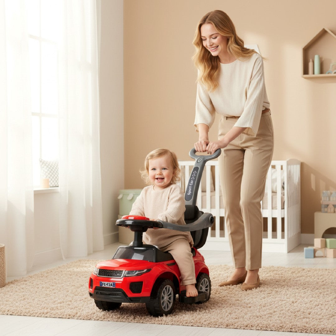 Ride-on pusher baby walker with handle and clamp Sport car red