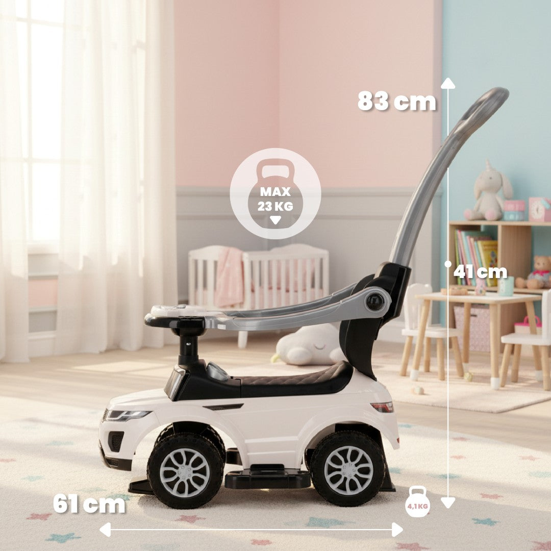 Jeździk pchacz chodzik dla dziecka z rączką i obejmą Sport car biały
