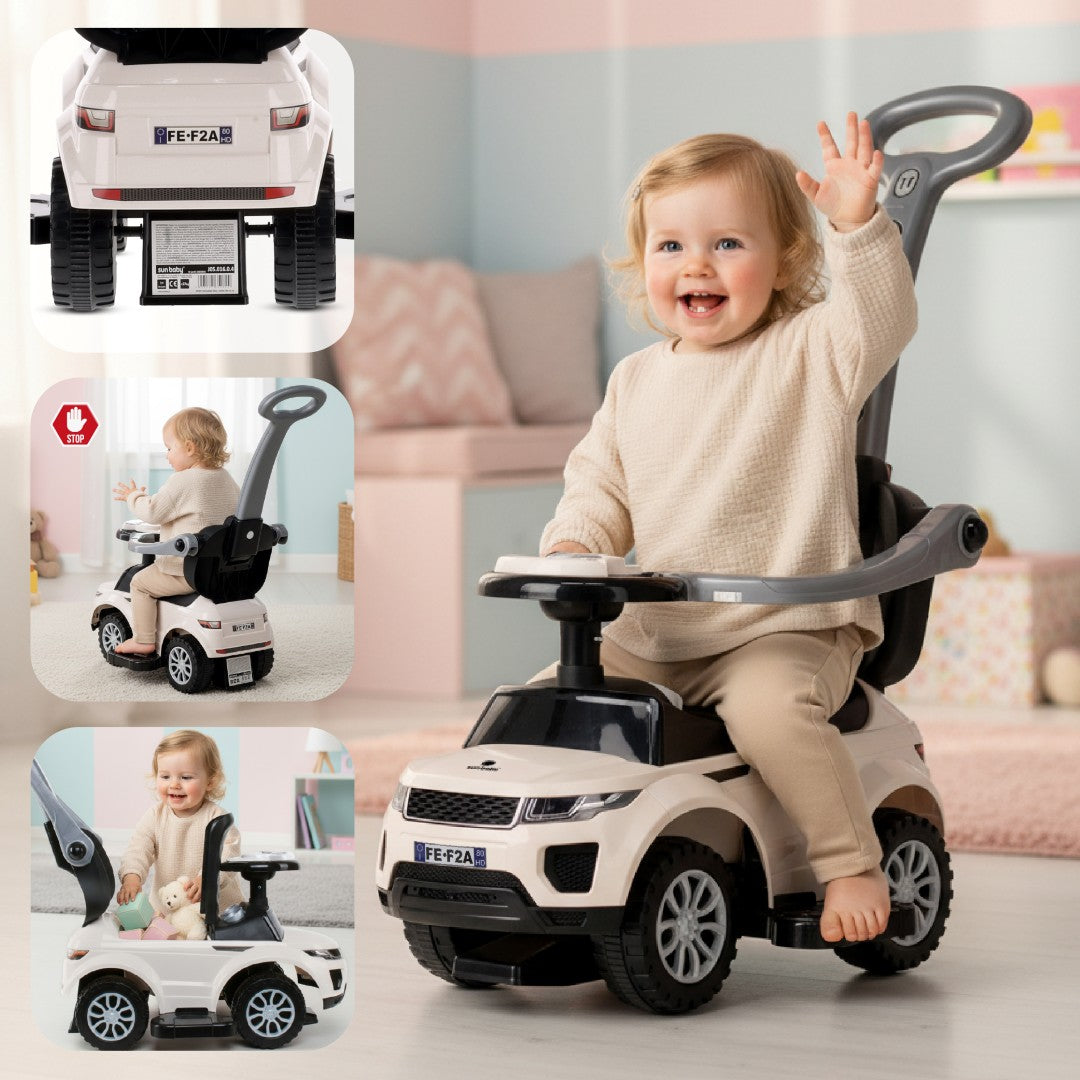 Jeździk pchacz chodzik dla dziecka z rączką i obejmą Sport car biały