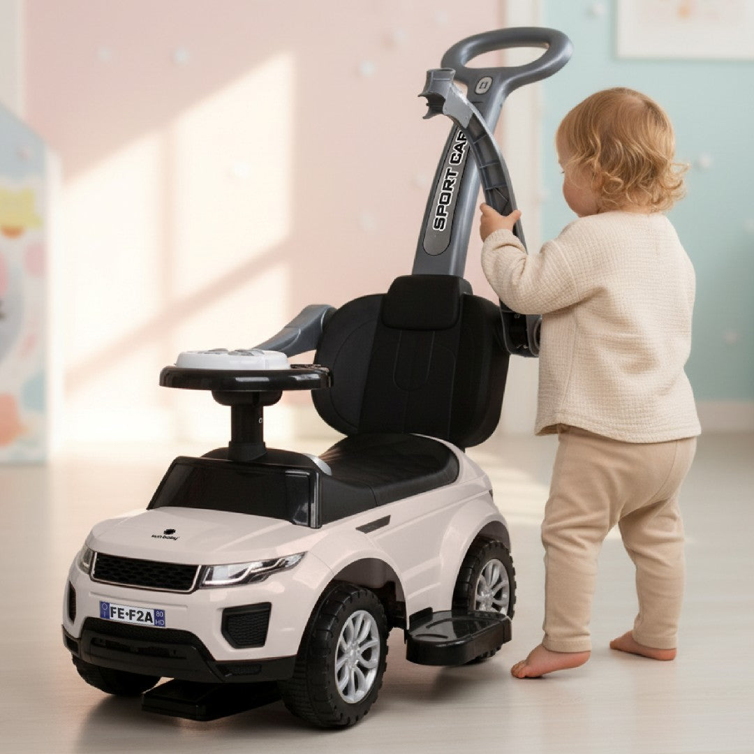 Jeździk pchacz chodzik dla dziecka z rączką i obejmą Sport car biały