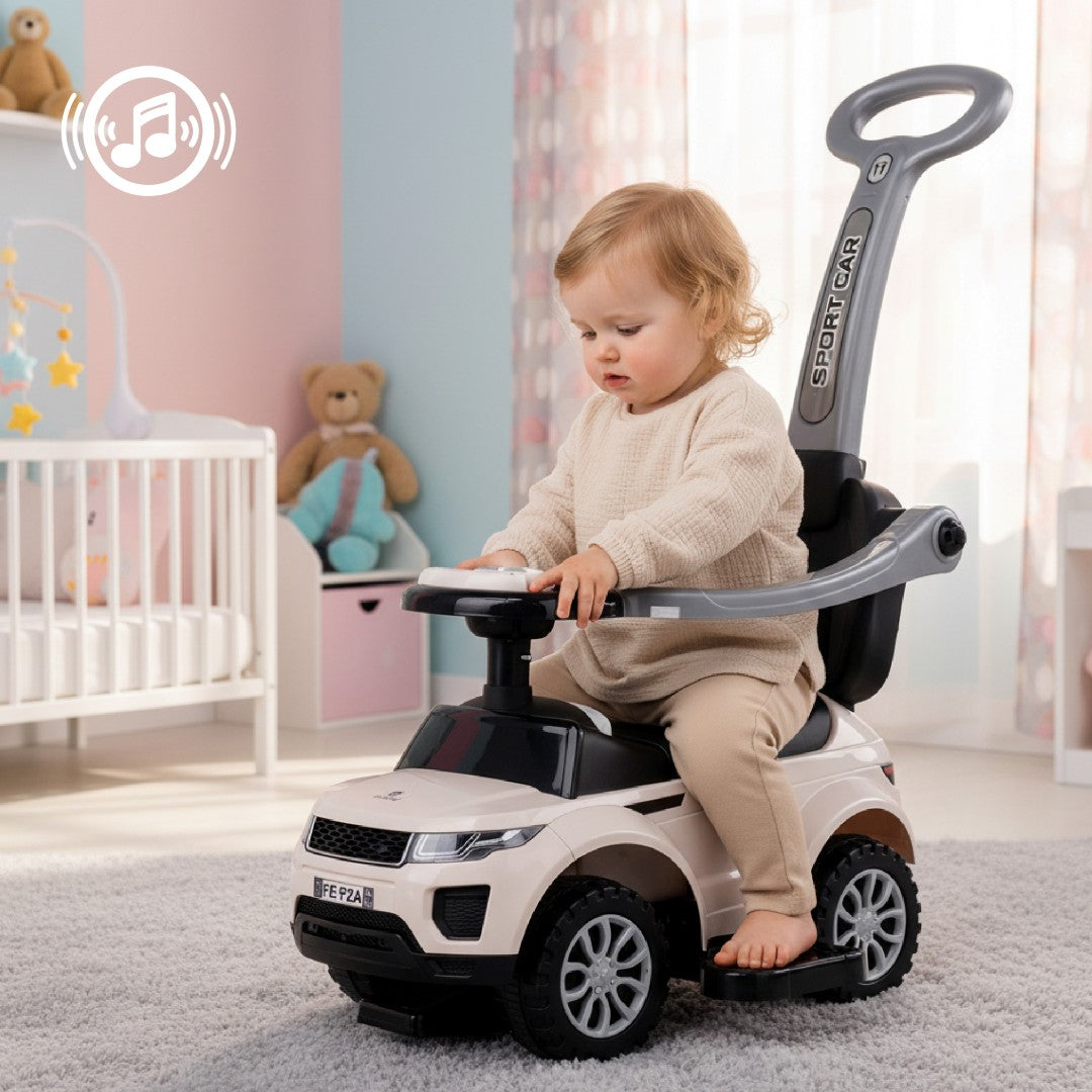 Jeździk pchacz chodzik dla dziecka z rączką i obejmą Sport car biały