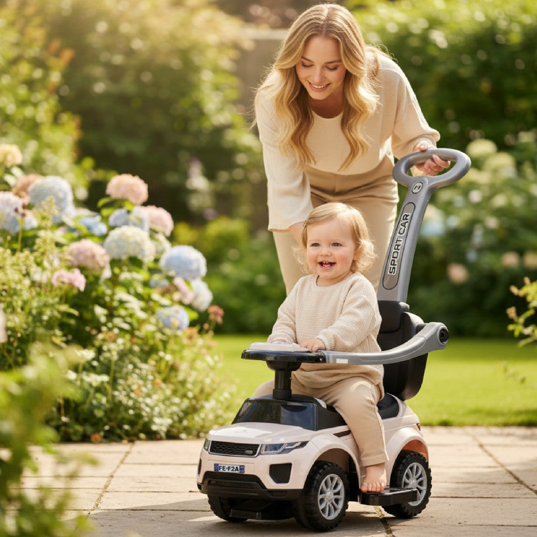 Jeździk pchacz chodzik dla dziecka z rączką i obejmą Sport car biały
