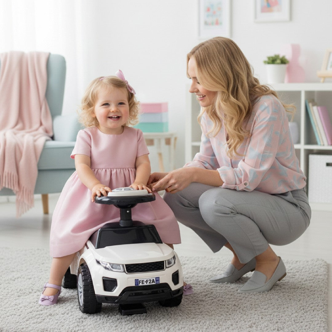 Jeździk dla dziecka pchacz na roczek biały 12m+