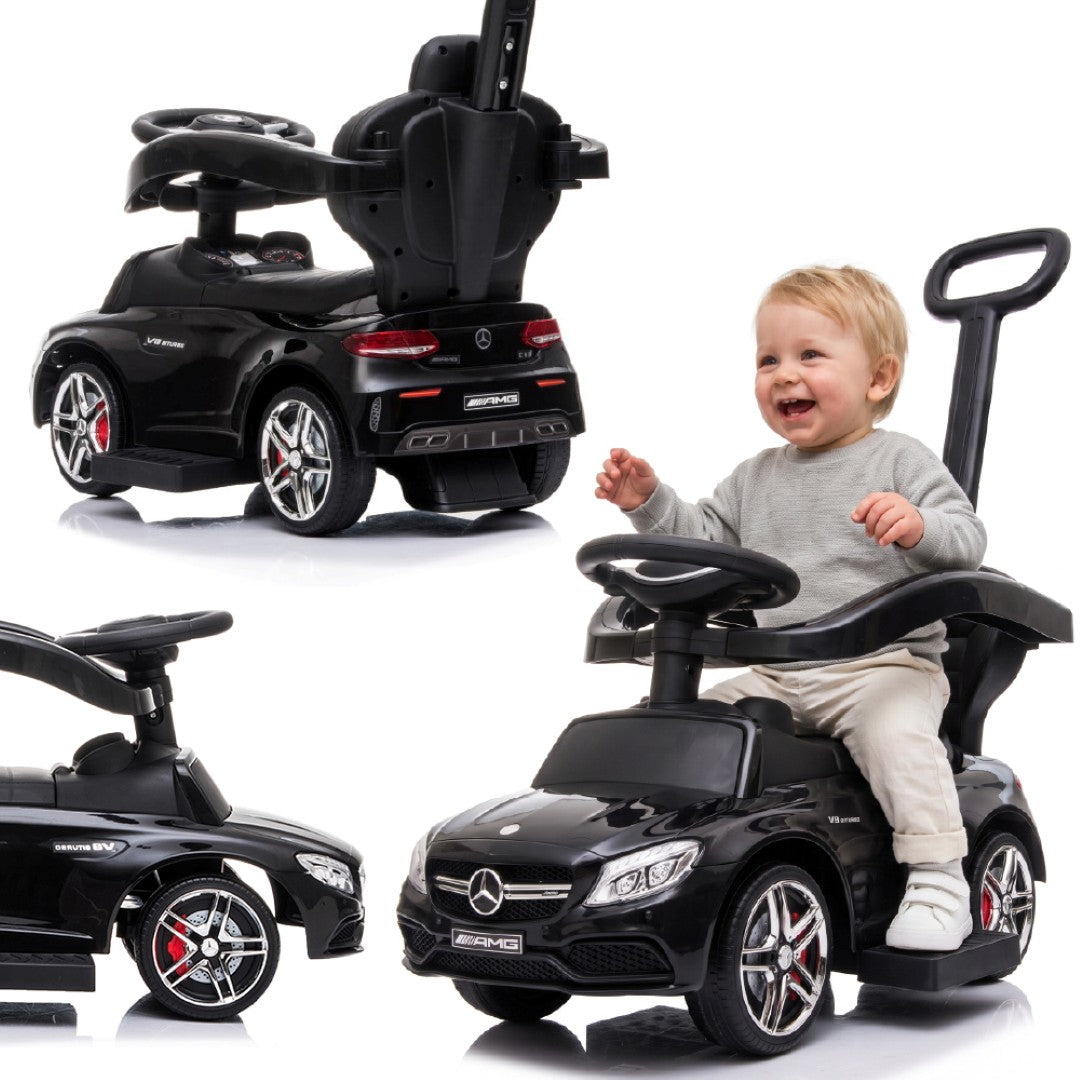 Mercedes C-Class baby walker with pusher and footrest, black, Sun Baby