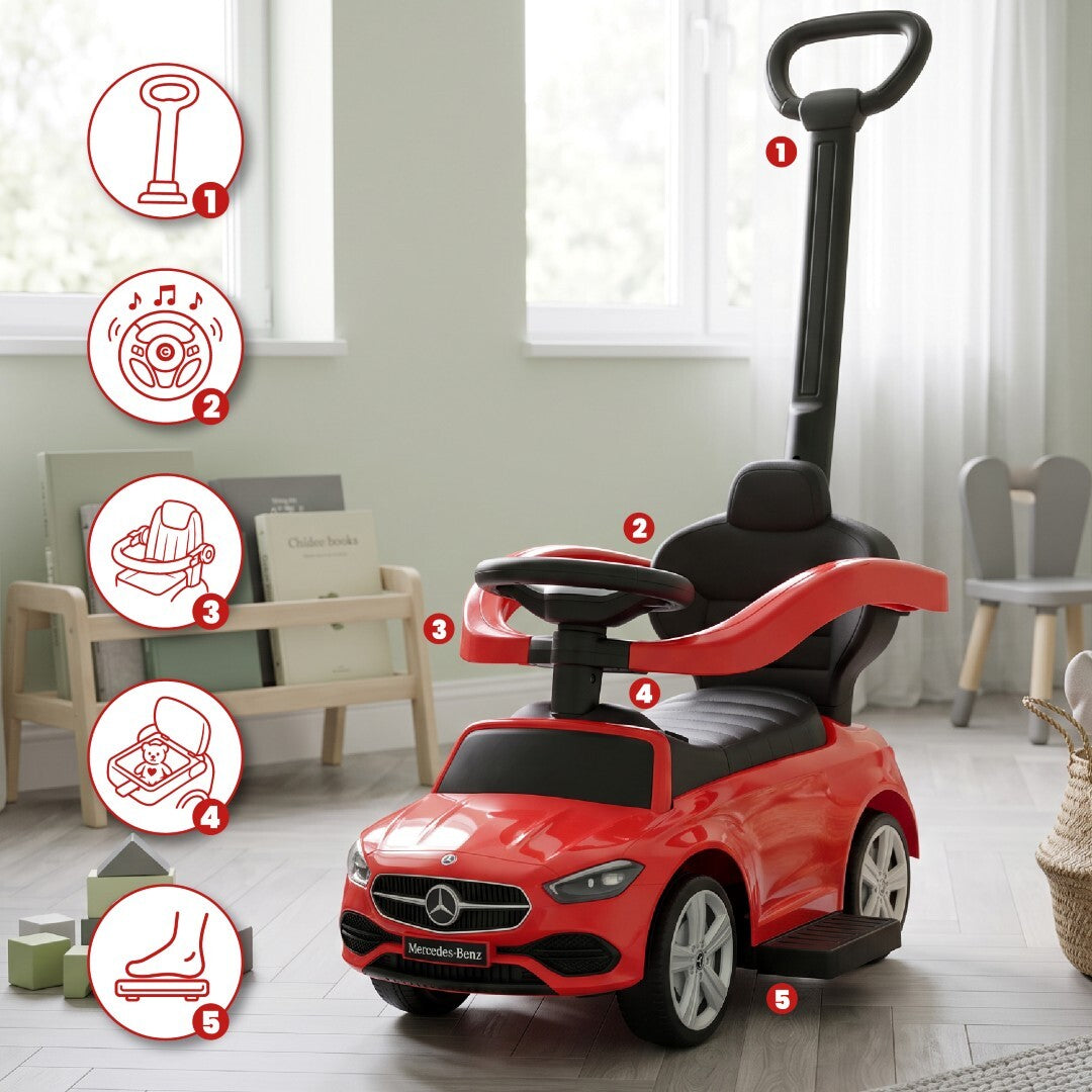Mercedes C-Klasse Babywalker mit Schieber und Fußstütze, rot, Sun Baby