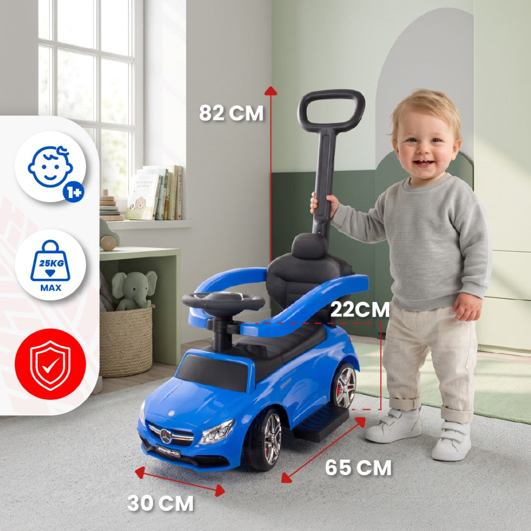 Jeździk pchacz chodzik dla dziecka Mercedes C-Class z popychaczem i podnóżkiem niebieski Sun Baby