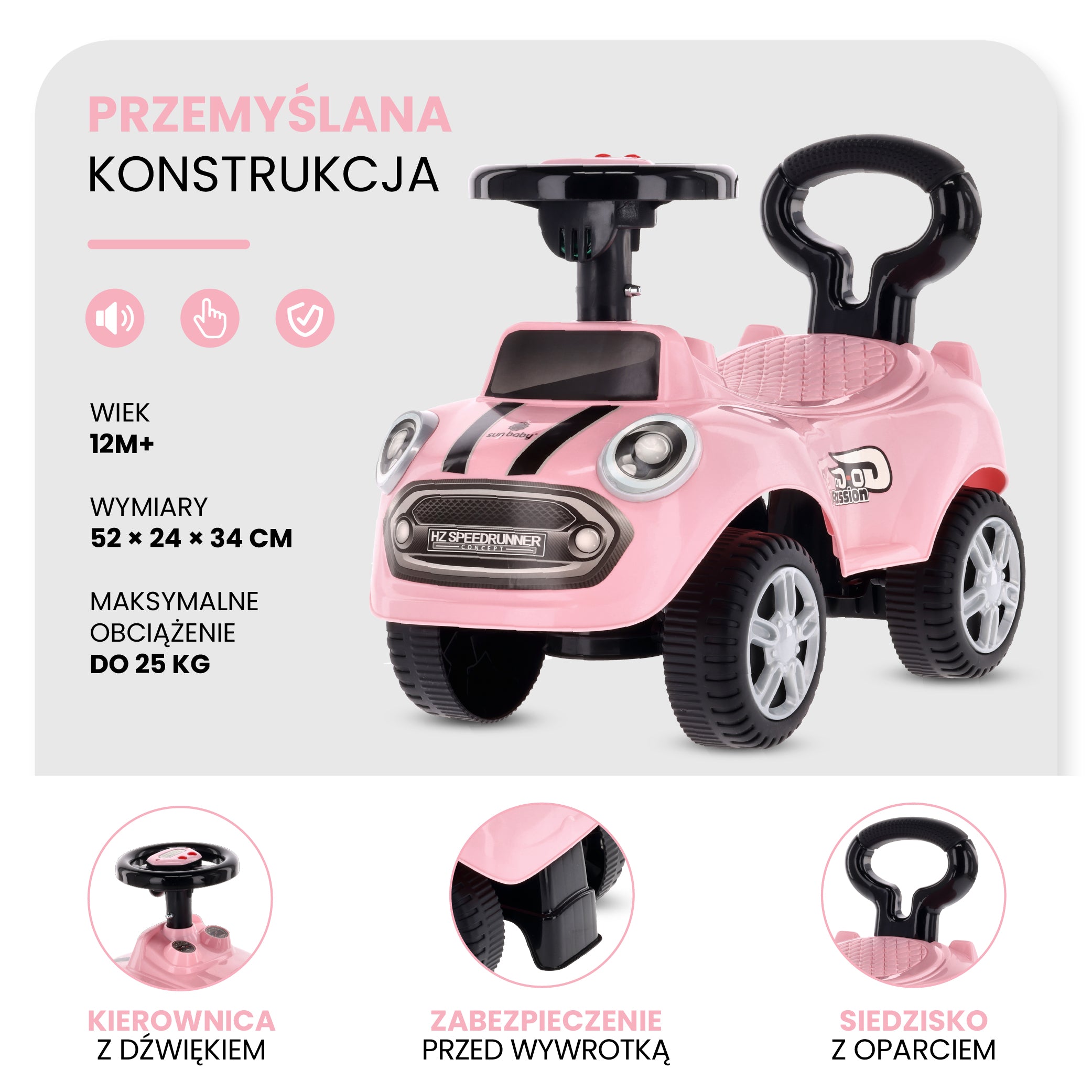 Jeździk samochód auto pchacz dla dzieci GO GO Fassion różowy