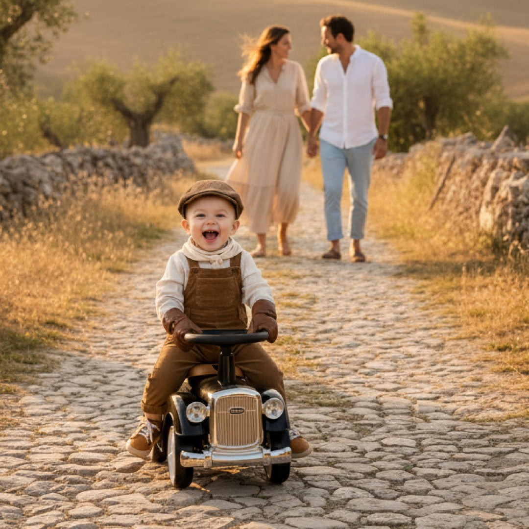 Jeździk dla dzieci Retro wyścigowy chodzik pchacz czarny