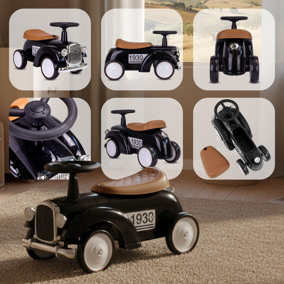 Jeździk dla dzieci Retro wyścigowy chodzik pchacz czarny