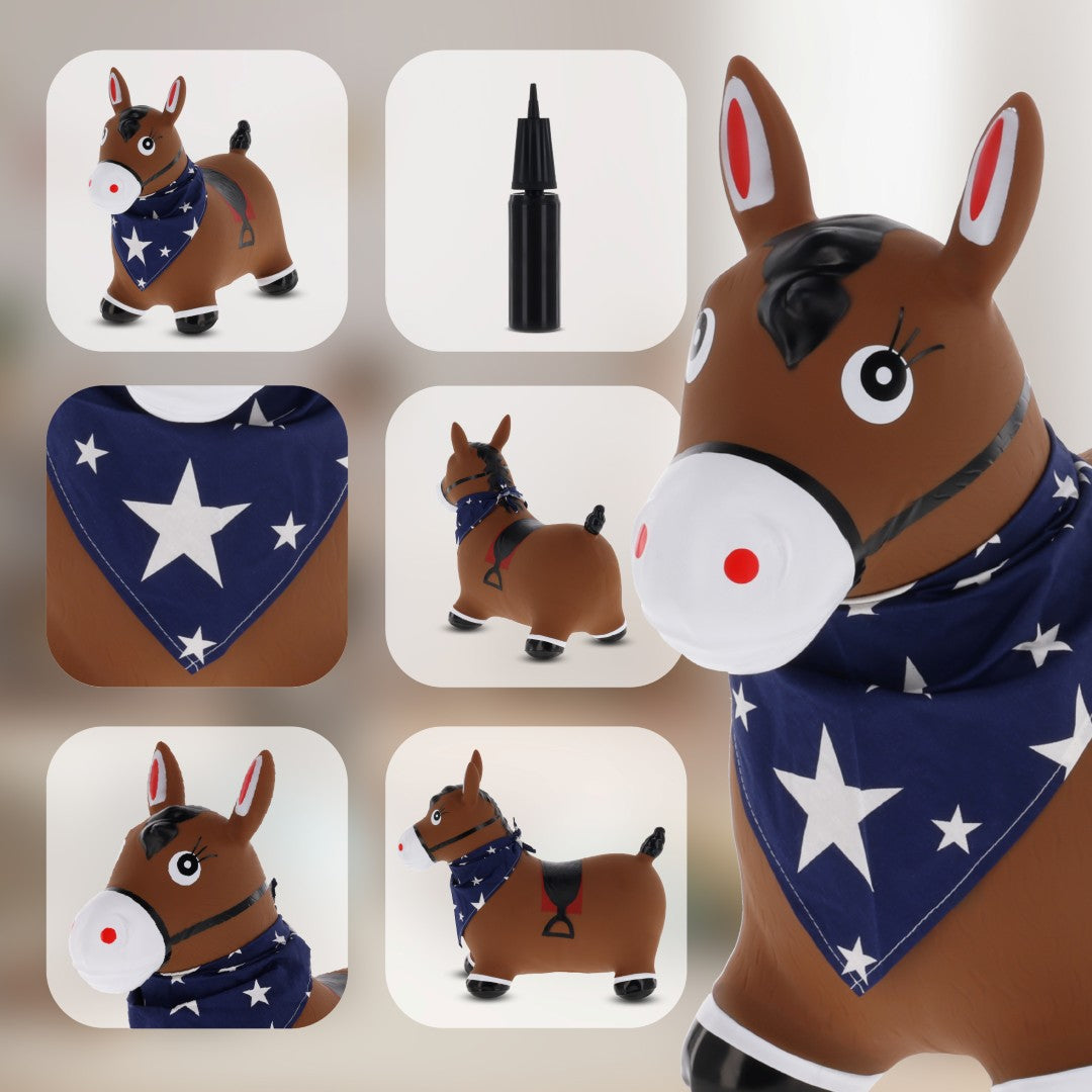 Skoczek dla dzieci do skakania z pompką Konik brązowy z bandaną Sun Baby