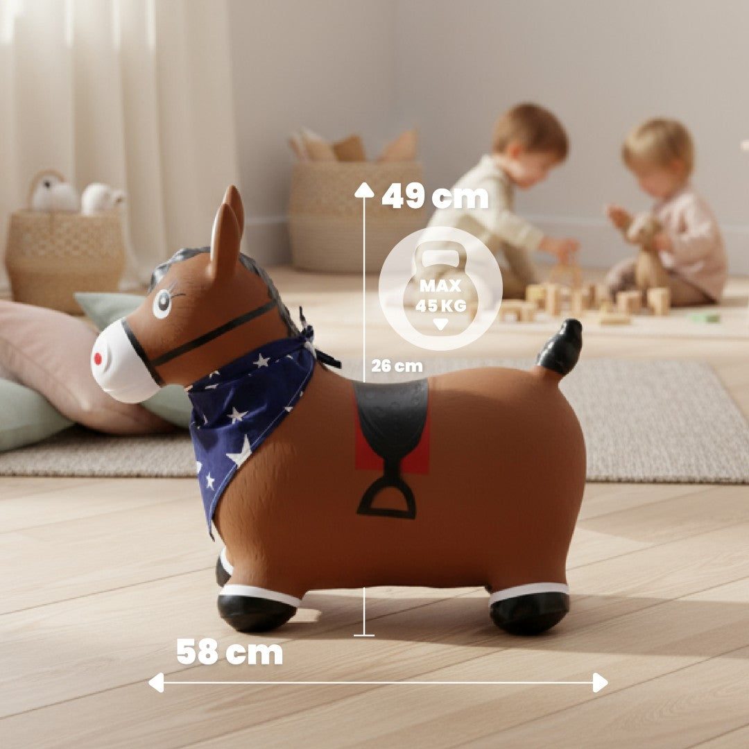 Skoczek dla dzieci do skakania z pompką Konik brązowy z bandaną Sun Baby