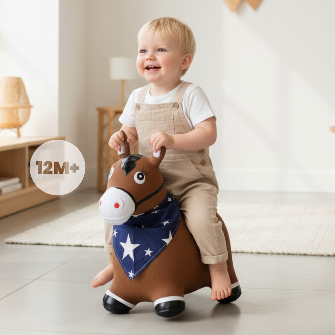 Skoczek dla dzieci do skakania z pompką Konik brązowy z bandaną Sun Baby