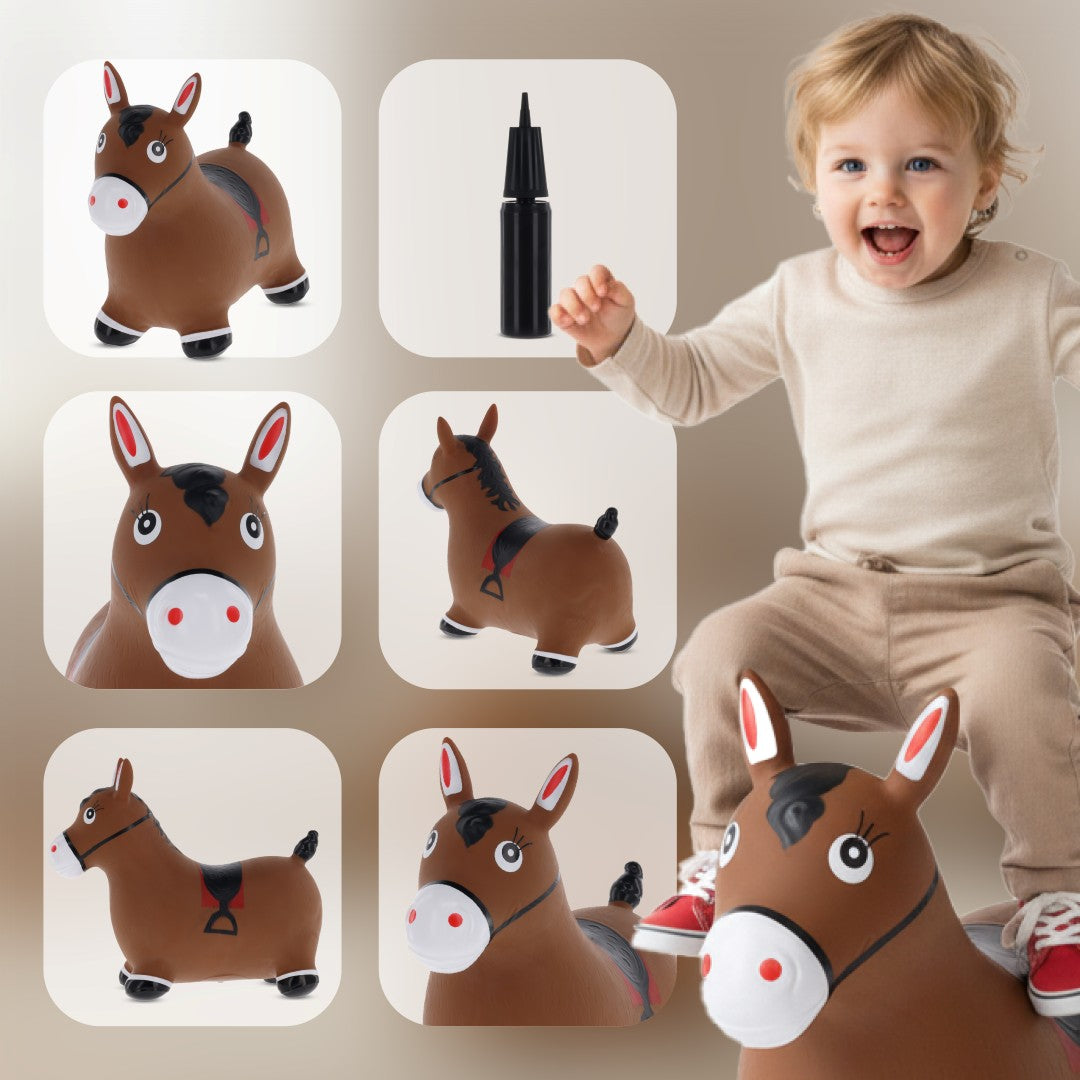 Skoczek dla dzieci do skakania z pompką Konik brązowy