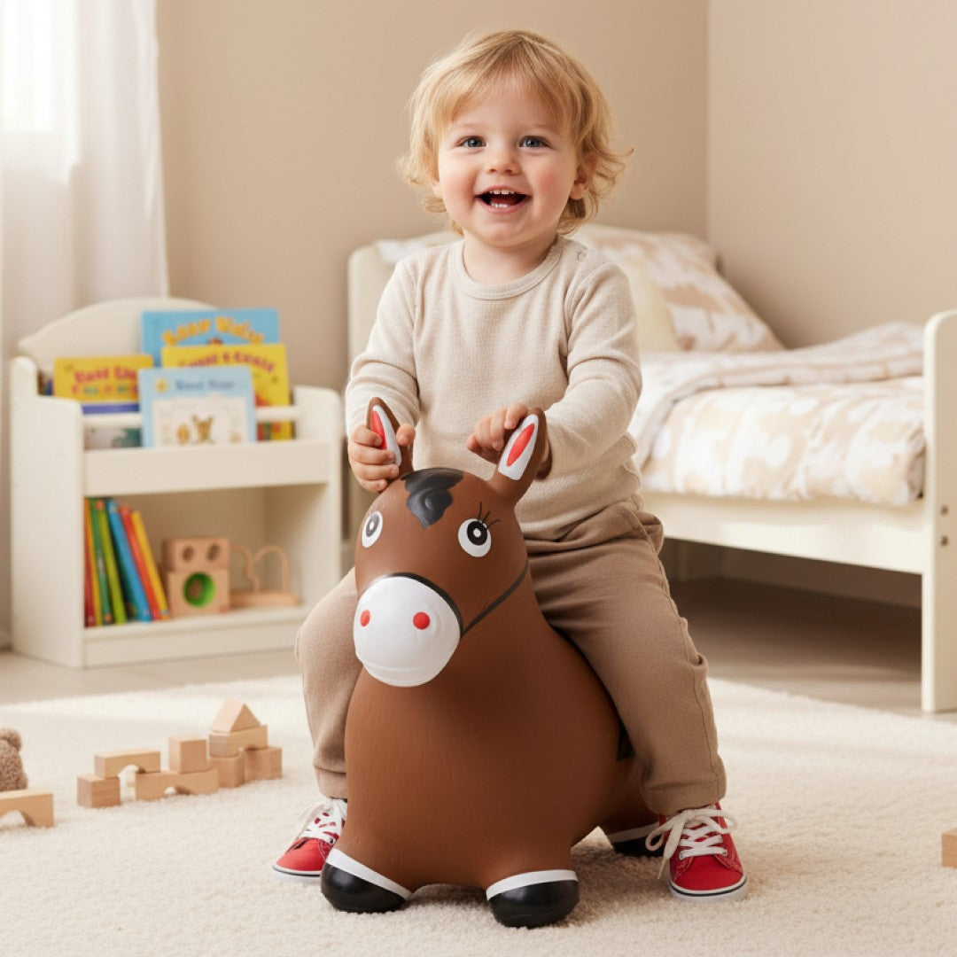 Skoczek dla dzieci do skakania z pompką Konik brązowy