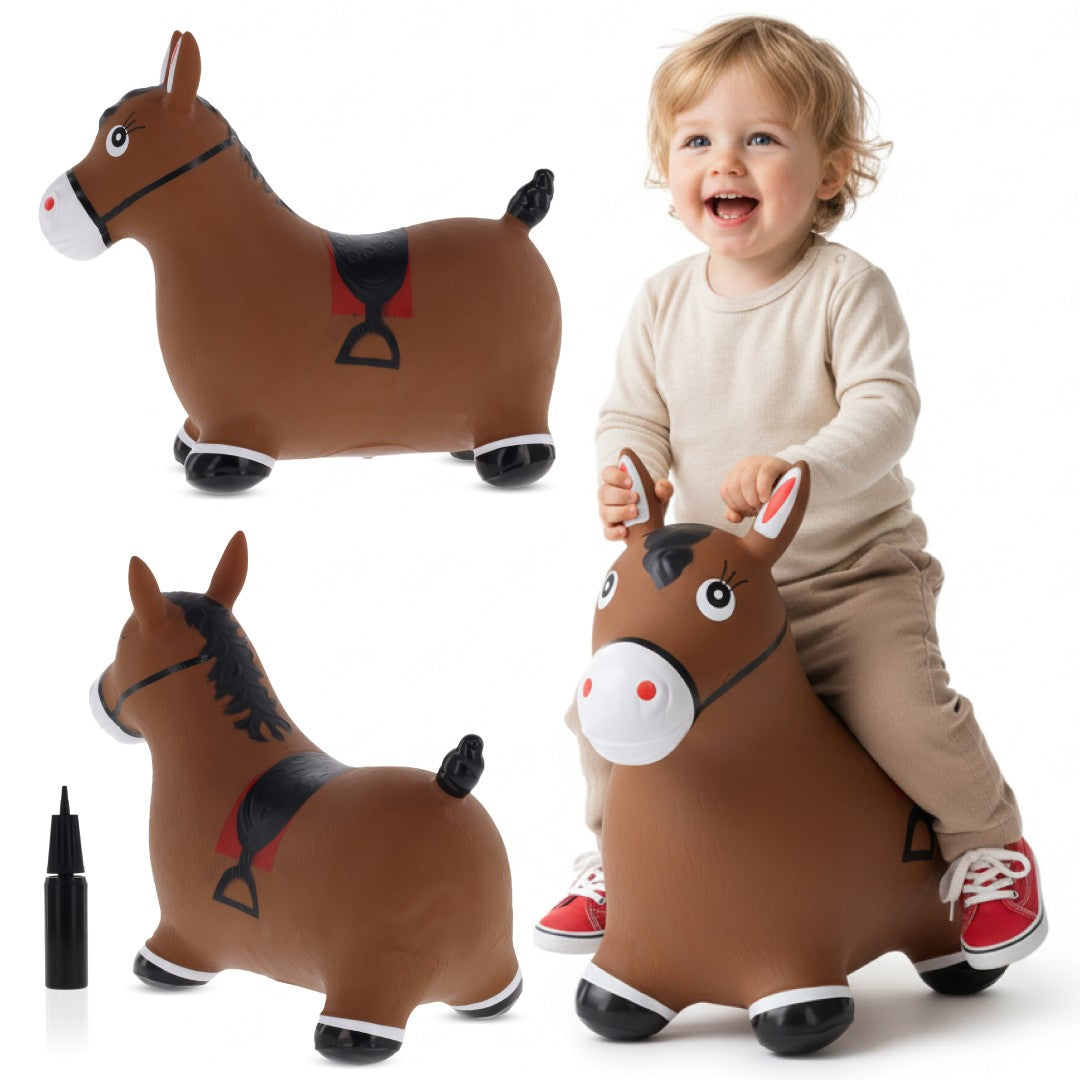 Skoczek dla dzieci do skakania z pompką Konik brązowy