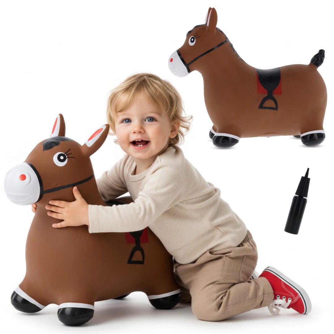 Skoczek dla dzieci do skakania z pompką Konik brązowy