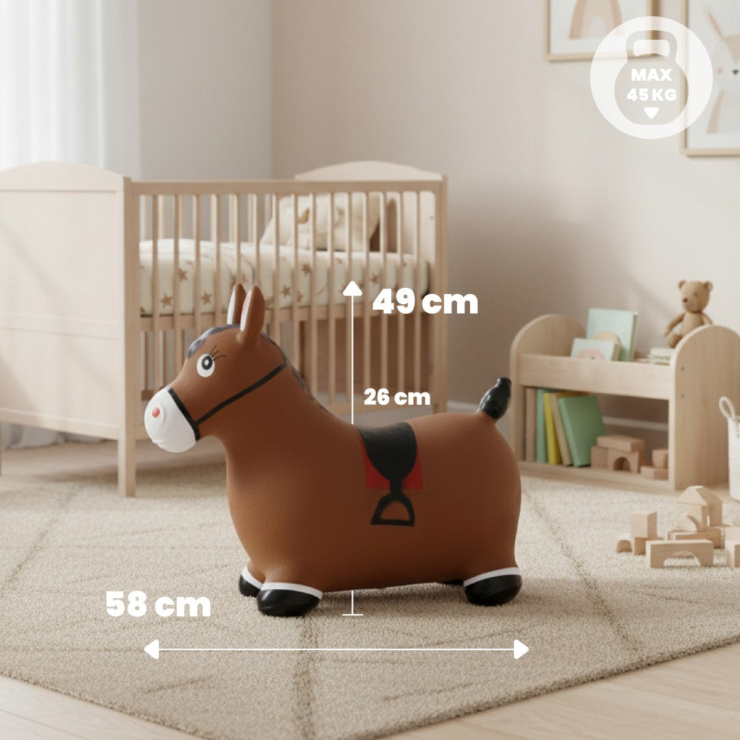 Skoczek dla dzieci do skakania z pompką Konik brązowy