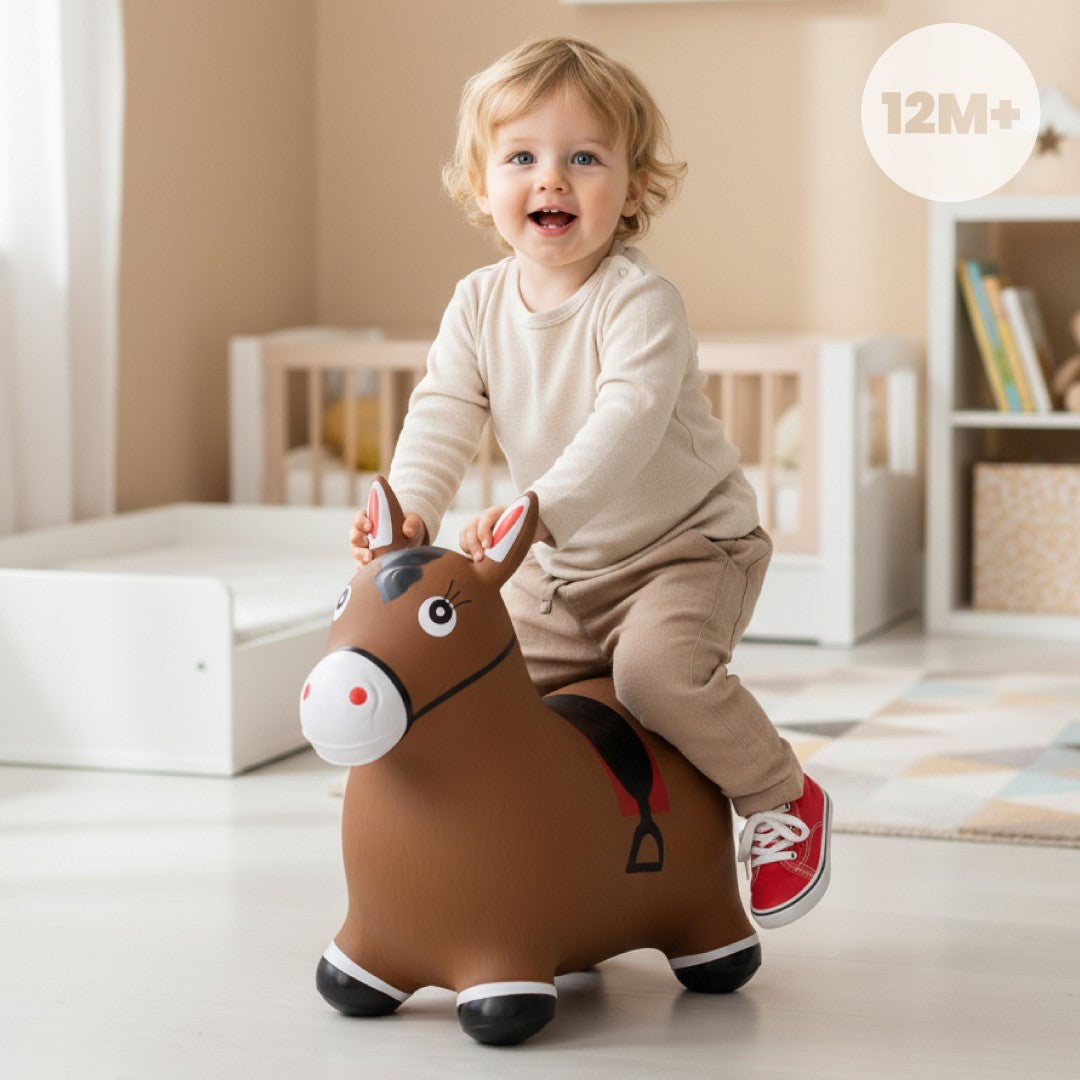 Skoczek dla dzieci do skakania z pompką Konik brązowy